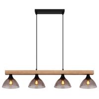 Hängeleuchte 15544-4h Lindi - Schwarz/Naturfarben, Natur, Glas/Holz (96/17/150cm) - Globo