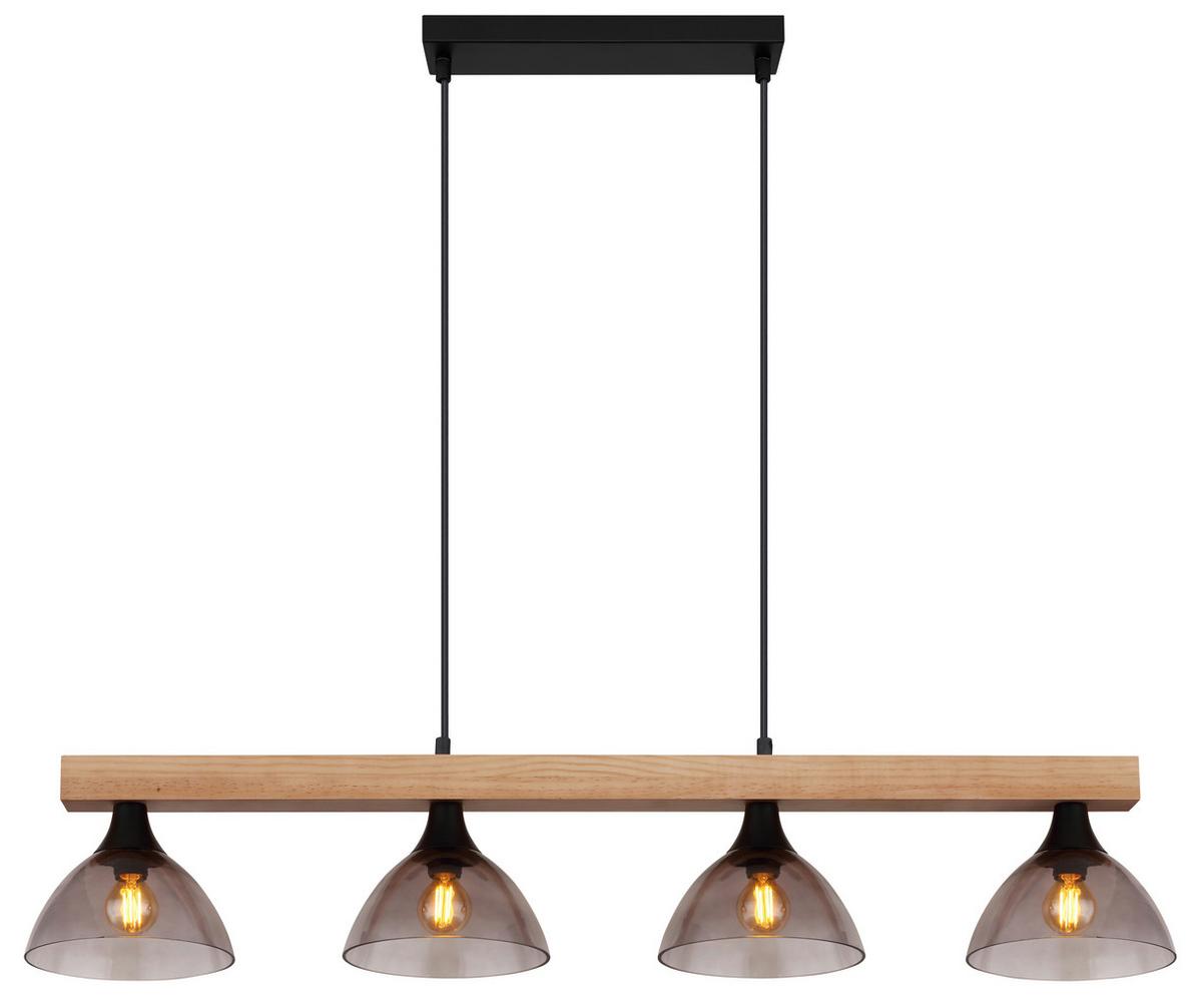 Hängeleuchte 15544-4h Lindi - Schwarz/Naturfarben, Natur, Glas/Holz (96/17/150cm) - Globo