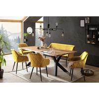 Tischgruppe Akazie Massiv/Senfgelb 6--Teilig. - Senfgelb/Naturfarben, MODERN, Holz/Textil (200/100/76,5cm) - Livetastic