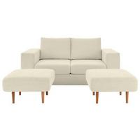 2,5-Sitzer-Sofa Looks Mit Hocker In Creme Beine Eiche - Eichefarben/Creme, Design, Textil (192/96/107cm) - LOOKS by W.Joop