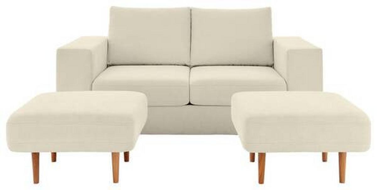 2,5-Sitzer-Sofa Looks Mit Hocker In Creme Beine Eiche - Eichefarben/Creme, Design, Textil (192/96/107cm) - LOOKS by W.Joop