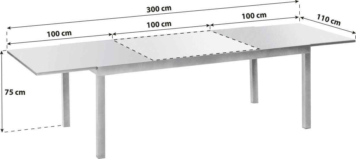 Gartentisch ausziehbar Semi Metall/Glas L: 200-300 cm - Graphitfarben/Grau, KONVENTIONELL, Glas/Metall (200-300/110/75cm) - Gardenson