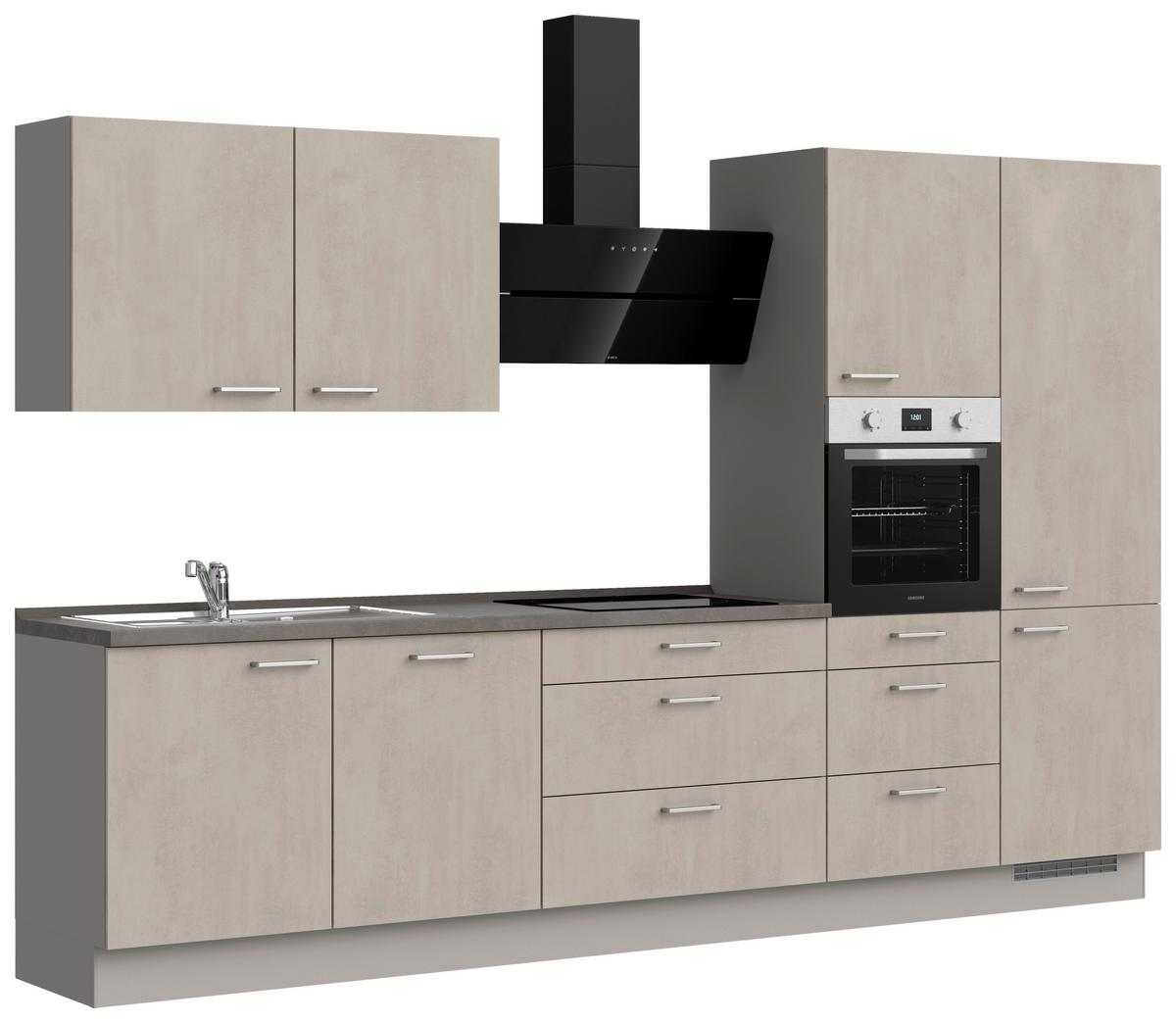 Kuchynská linka 330 cm, šedý betón/ kamenná šedá - sivá/farba ušľachtilej ocele, Modern, kov/kompozitné drevo (330cm) - Nobilia