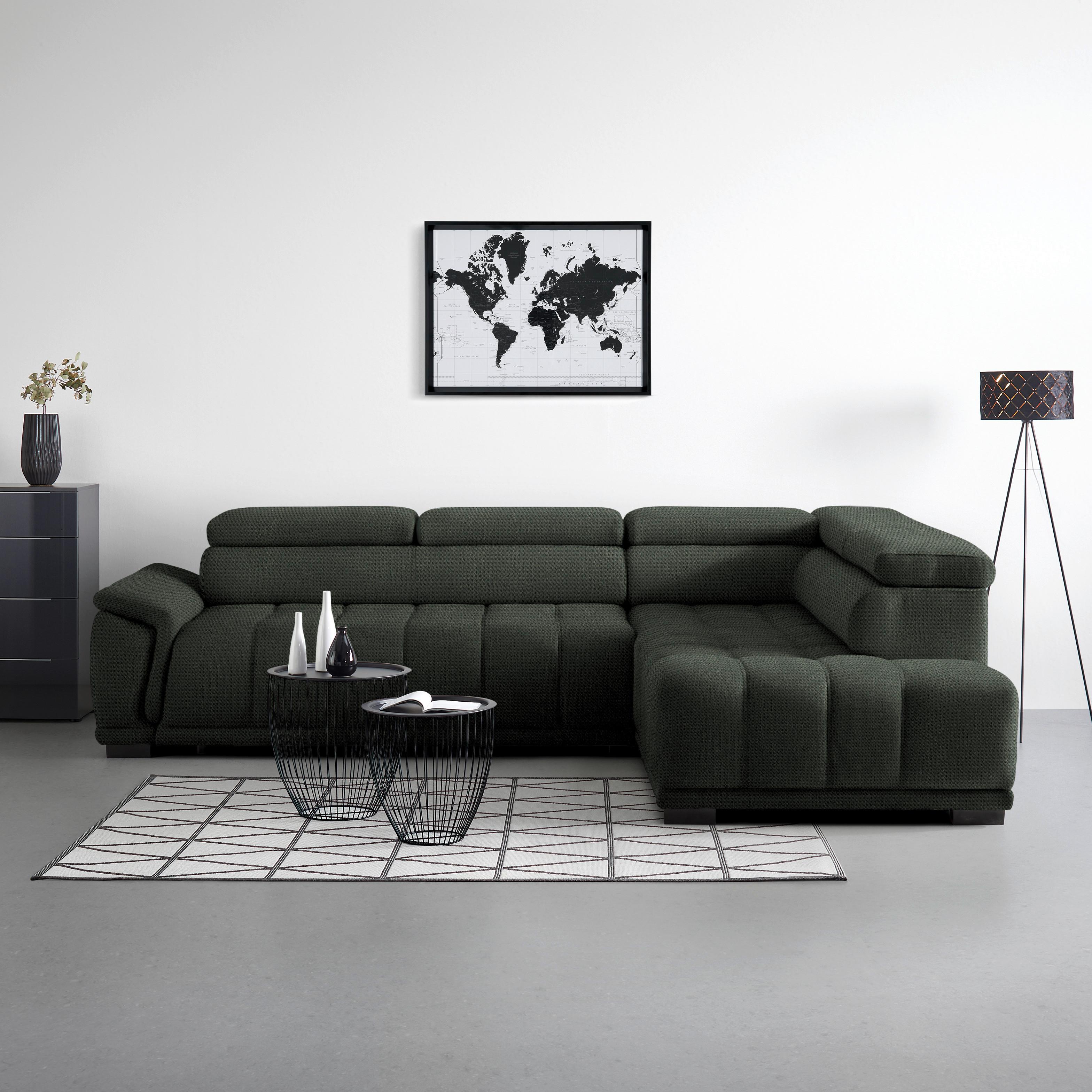 Rohová sedačka GRINALDI, pravá, tmavozelená - čierna/tmavozelená, Modern, textil/plast (283-206/77-100/106cm) - Premium Living