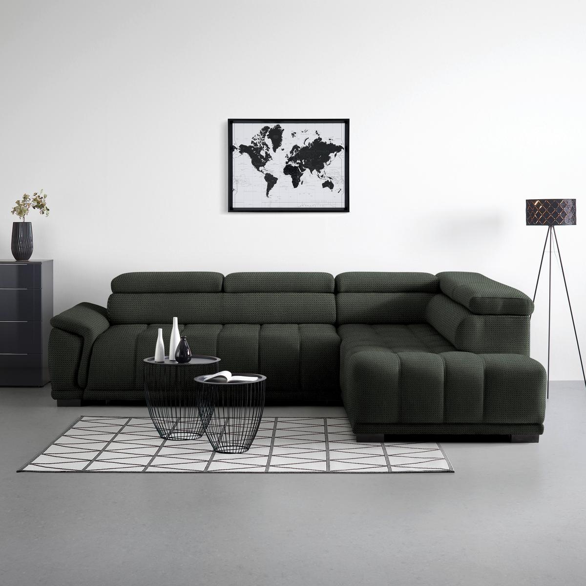 Rohová sedačka GRINALDI, pravá, tmavozelená - čierna/tmavozelená, Modern, textil/plast (283/206cm) - Premium Living