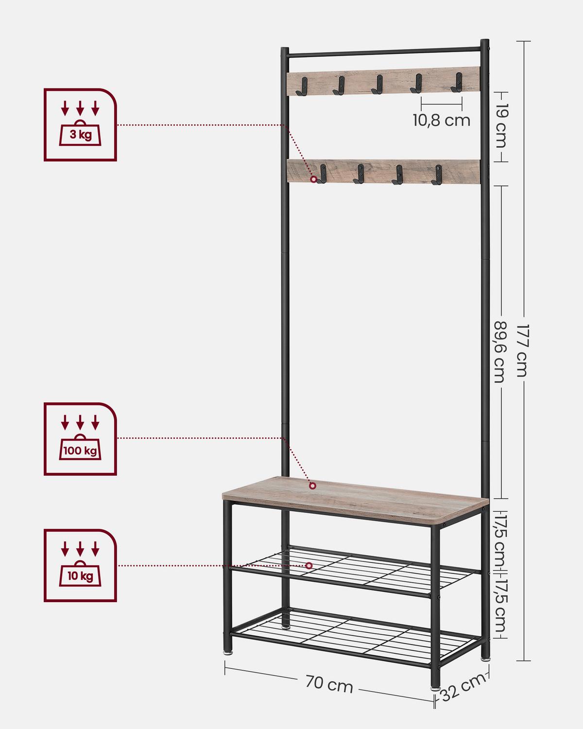 ŠATNA GRAU - šedá/černá, Trend, kov/kompozitní dřevo (70/175/32cm) - Boxxx