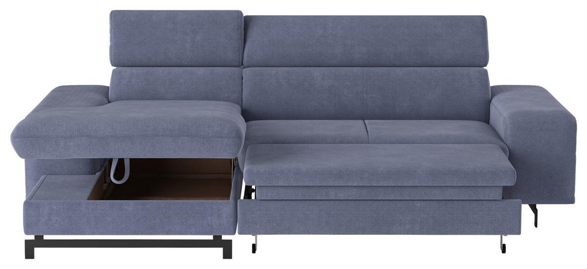 Ecksofa Mit Bettkasten Emma Blau 165x267 Cm - Blau/Schwarz, Textil (165/267cm) - MID.YOU
