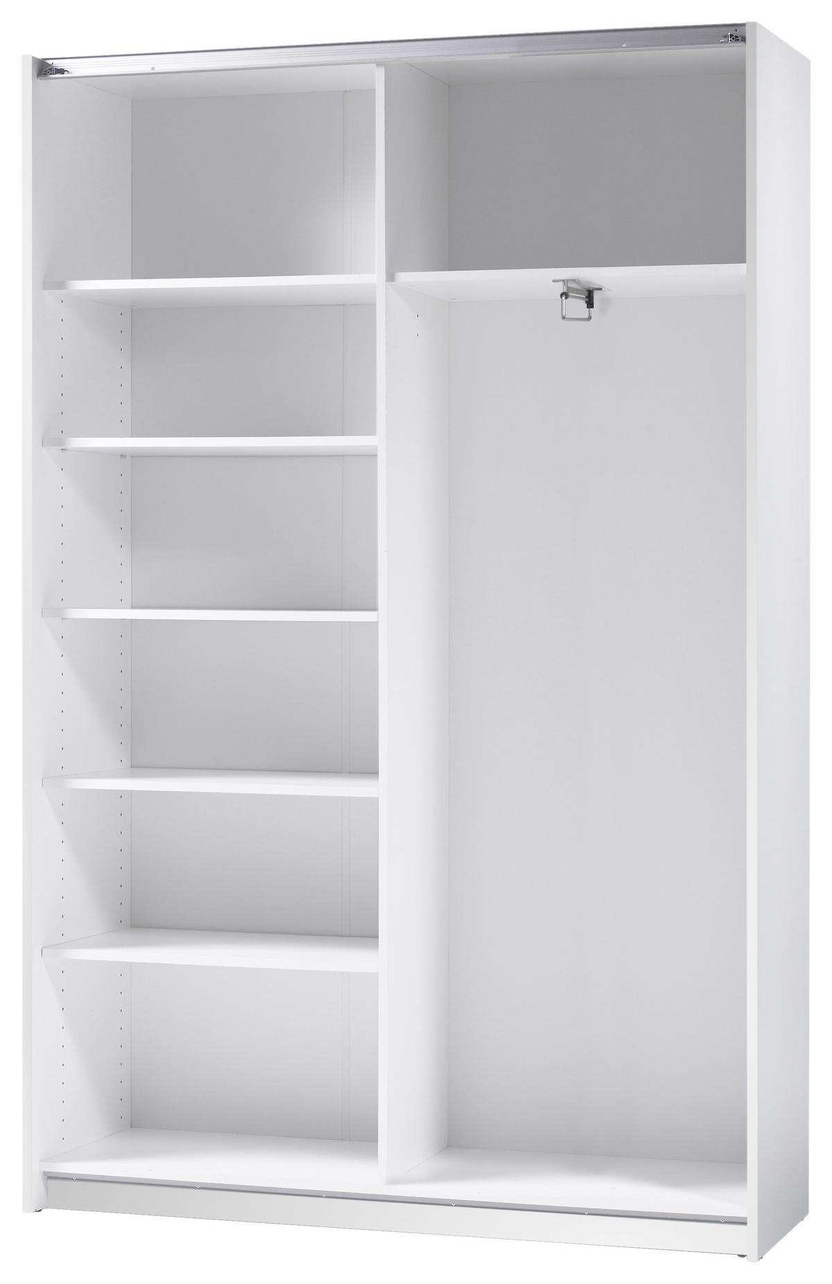 Schwebetürenschrank Mit Spiegel 125cm Fast, Weiß - Silberfarben/Weiß, Basics, Glas (125/195,5/38cm) - P & B