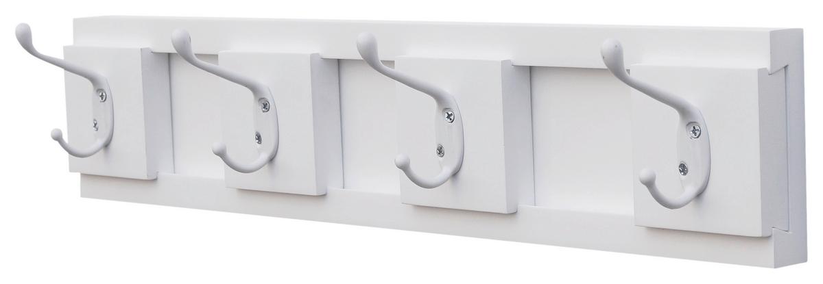 Hakenleiste Helga B: 48 cm 4 Haken - Weiß, MODERN, Holzwerkstoff/Metall (48/10/9cm)