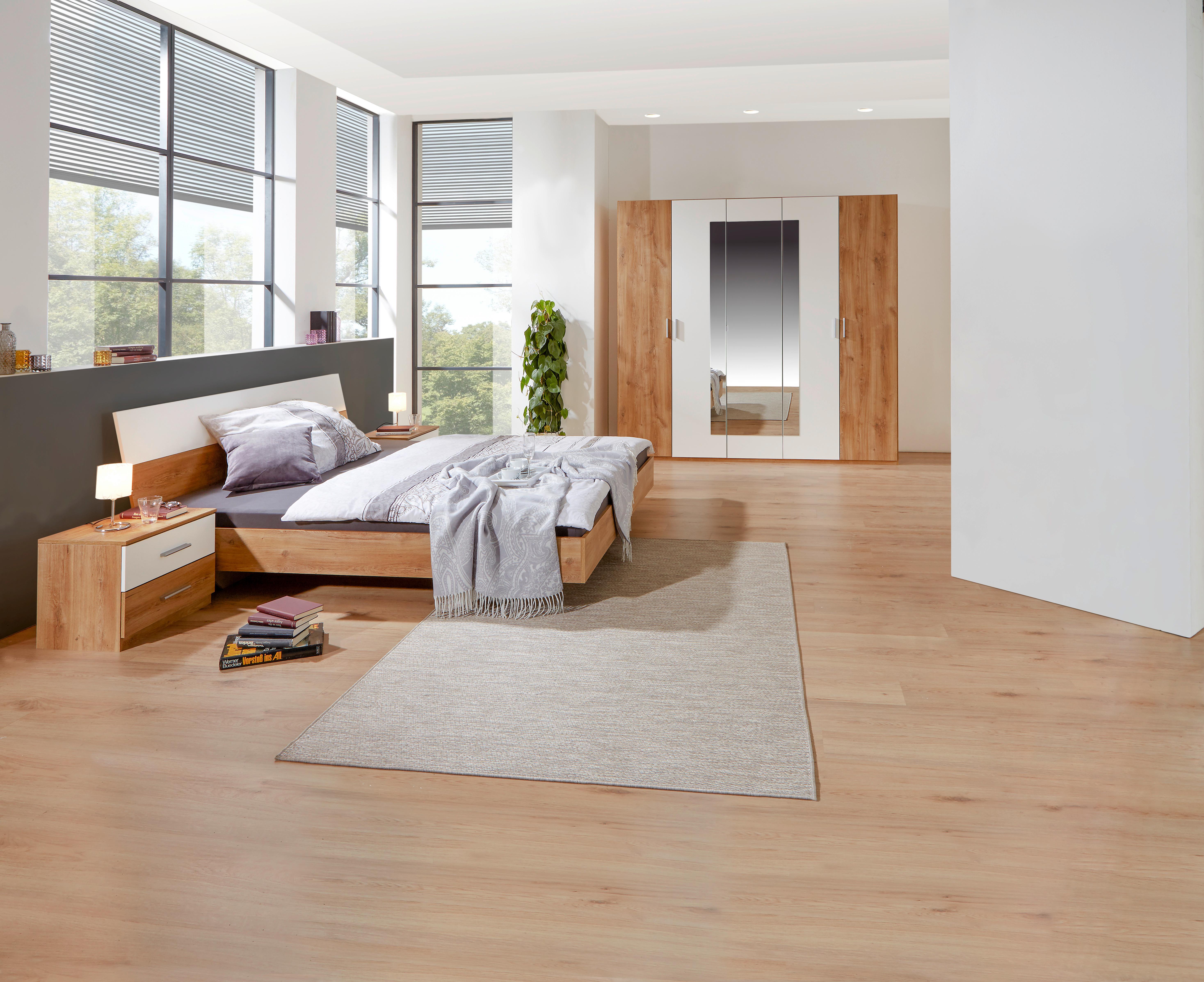 Schlafzimmer-Set Katrin 4--Teilig. Eiche Dekor/Weiß mit Spiegel