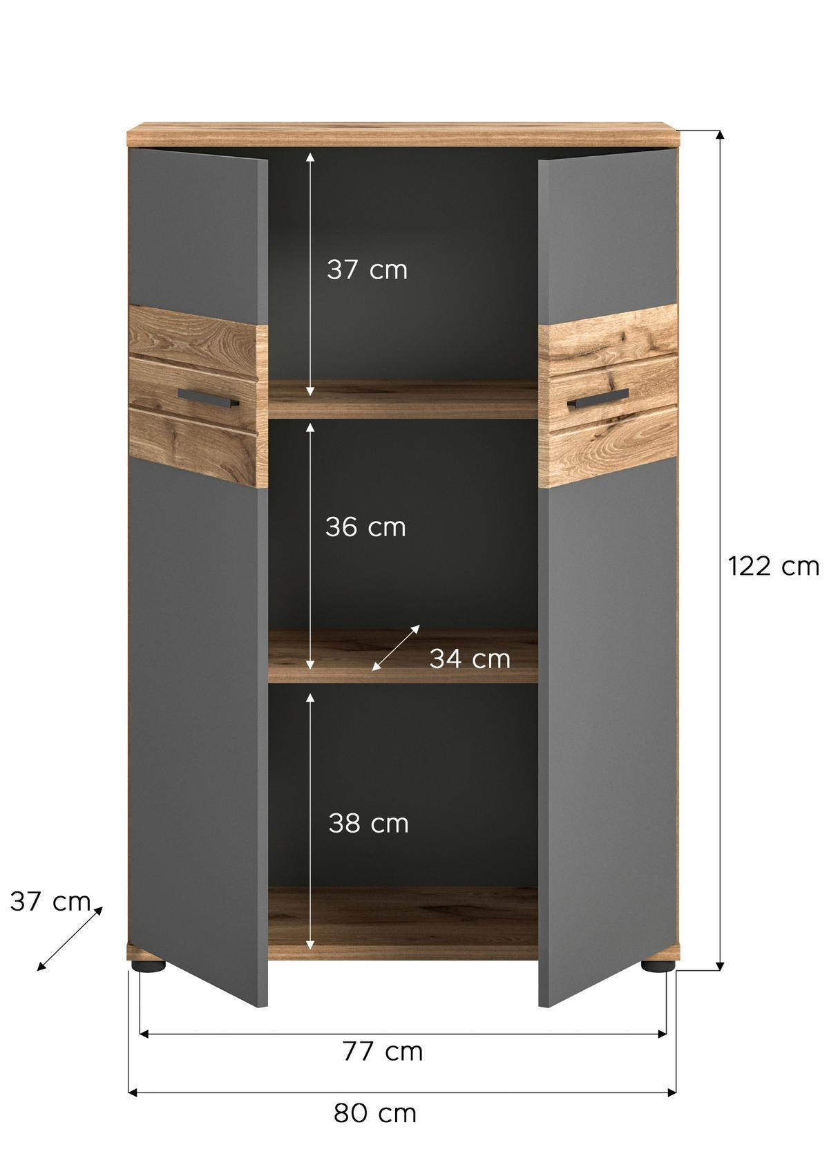 Mason B: 80 Cm Nox Oak Mason - Eichefarben/Schwarz, Holzwerkstoff (80/122/37cm) - MID.YOU