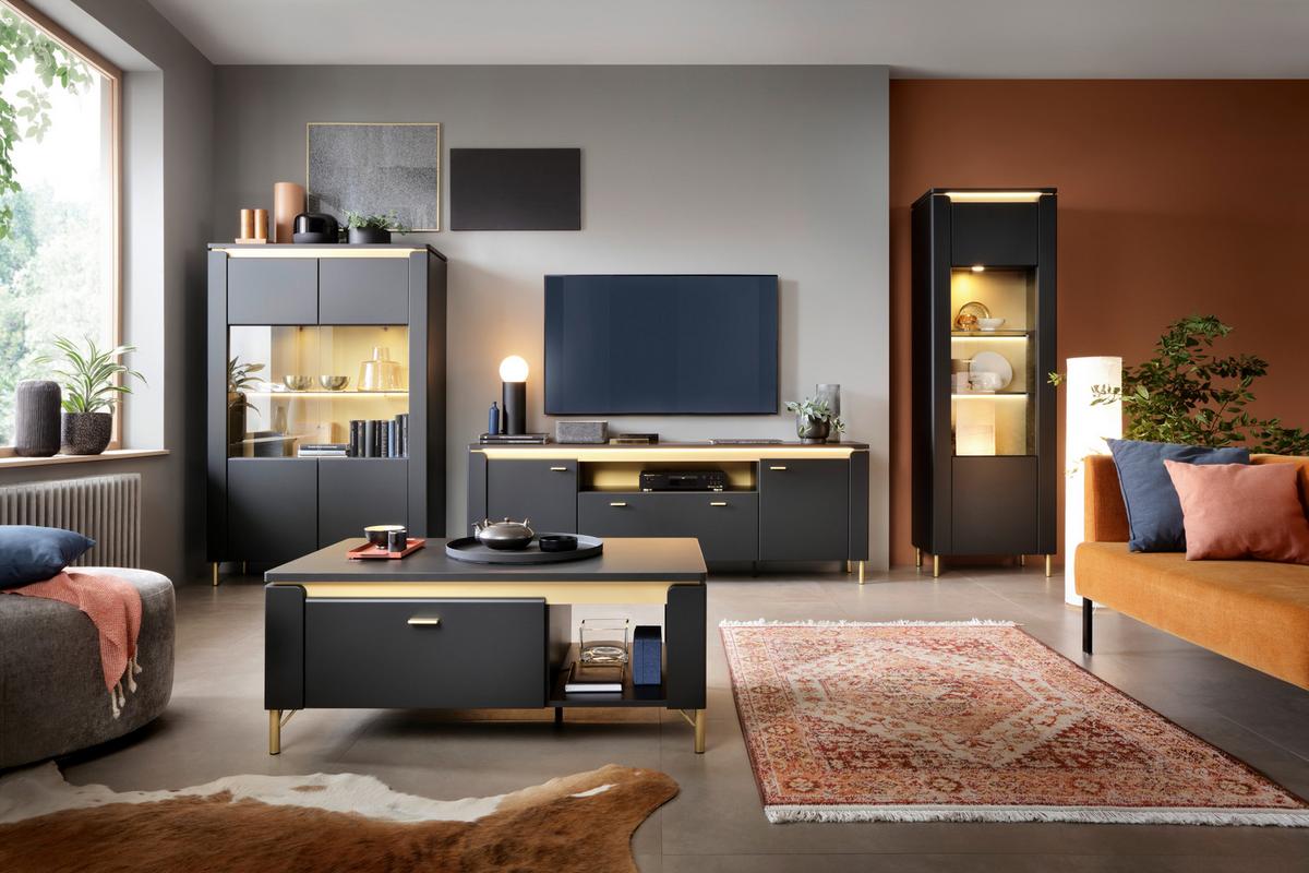 Kommode Norica Goldfarben/Schwarz B: 110,4 cm - Goldfarben/Schwarz, Trend, Holzwerkstoff (110,4/87,3/40cm)