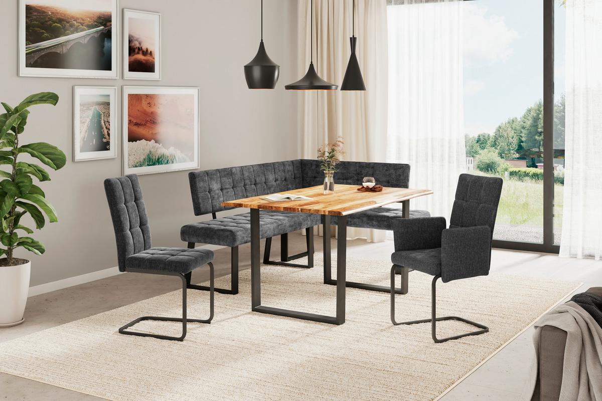 Eckbank Dunkelgrau Polyester Laslo 134x185 cm - Dunkelgrau/Schwarz, MODERN, Textil/Metall (134/185cm) - MID.YOU