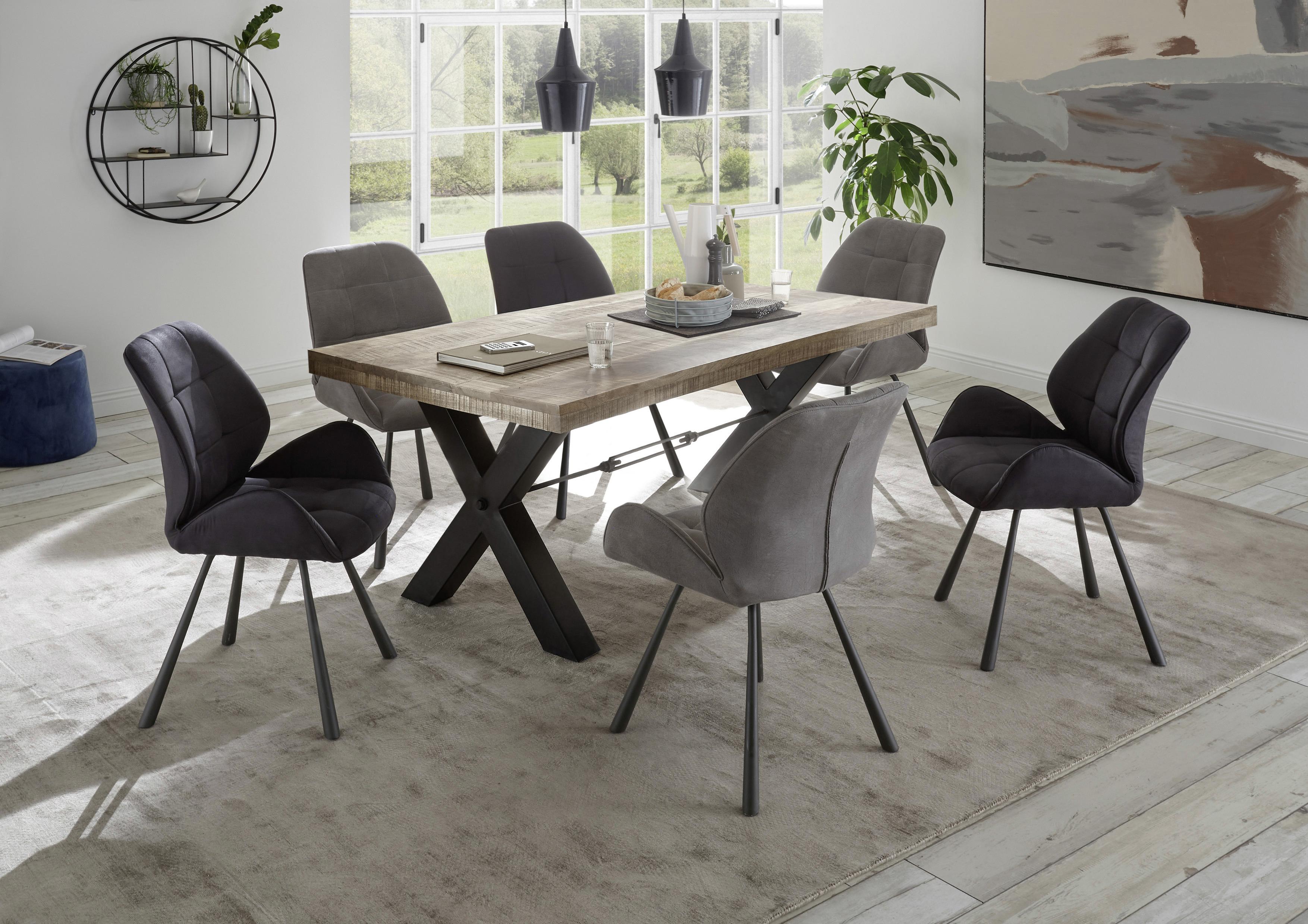 Esstisch mit Echtholz-Platte Dehli 200x100 cm Mango/Schwarz - Schwarz, Basics, Holz/Metall (200/100/77cm) - Livetastic