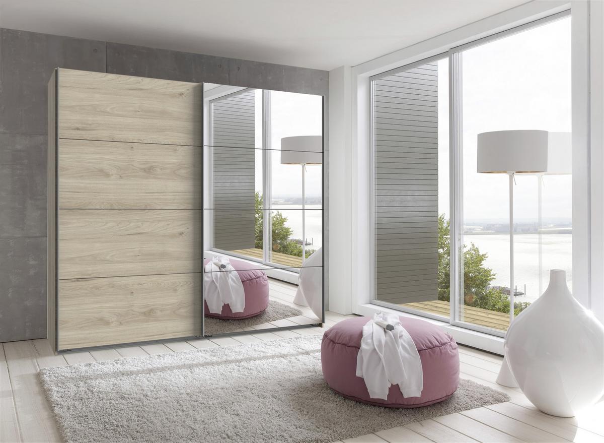 Schwebetürenschrank Mit Spiegel 225cm Ernie, Eiche Dekor - Eichefarben, Basics, Holzwerkstoff (225/210/65cm) - MID.YOU