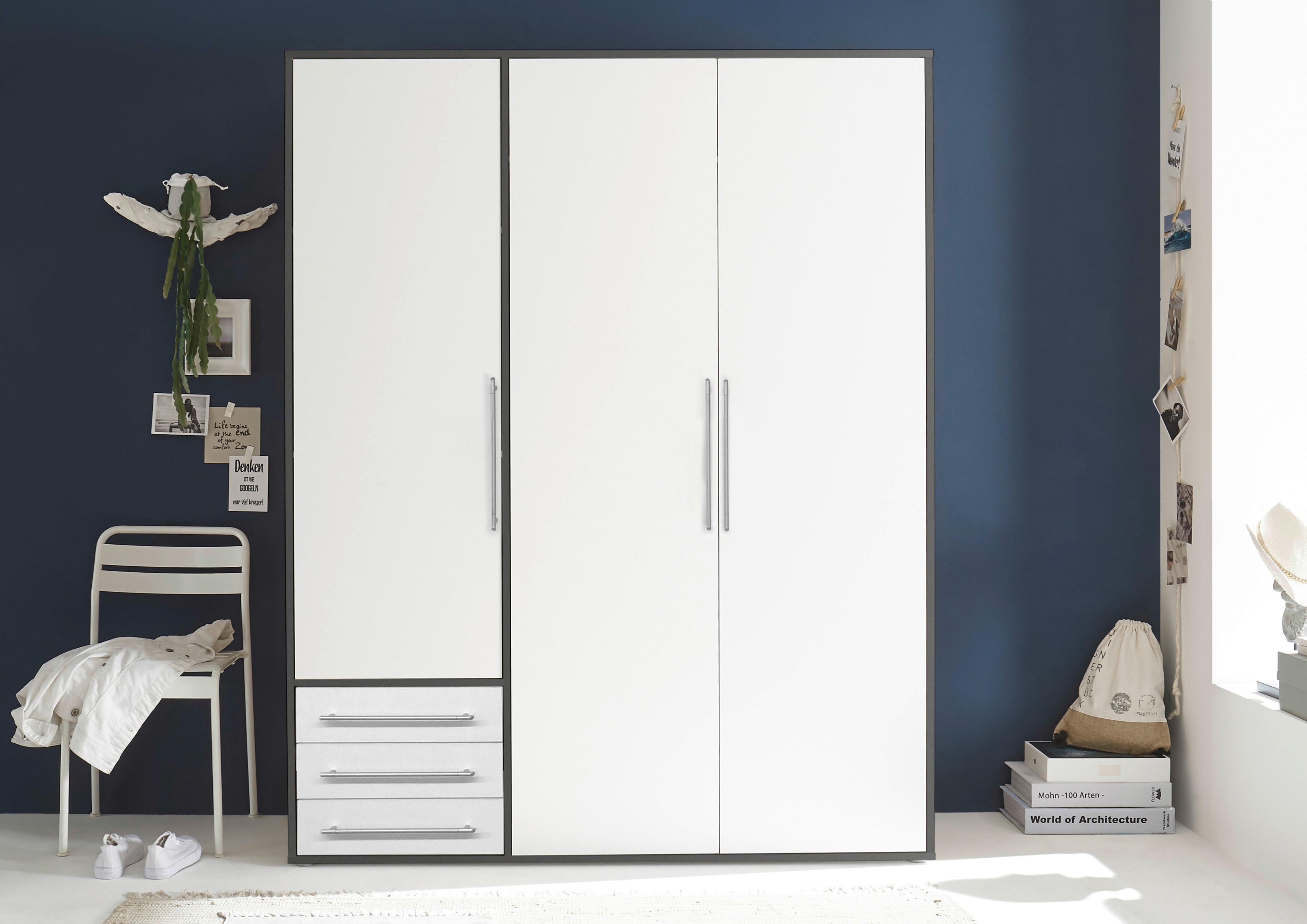 Drehtürenschrank Mit Laden B: 155 Cm Lyss Weiß/graphit - Graphitfarben/Weiß, MODERN, Holzwerkstoff (155/194/58cm) - Livetastic