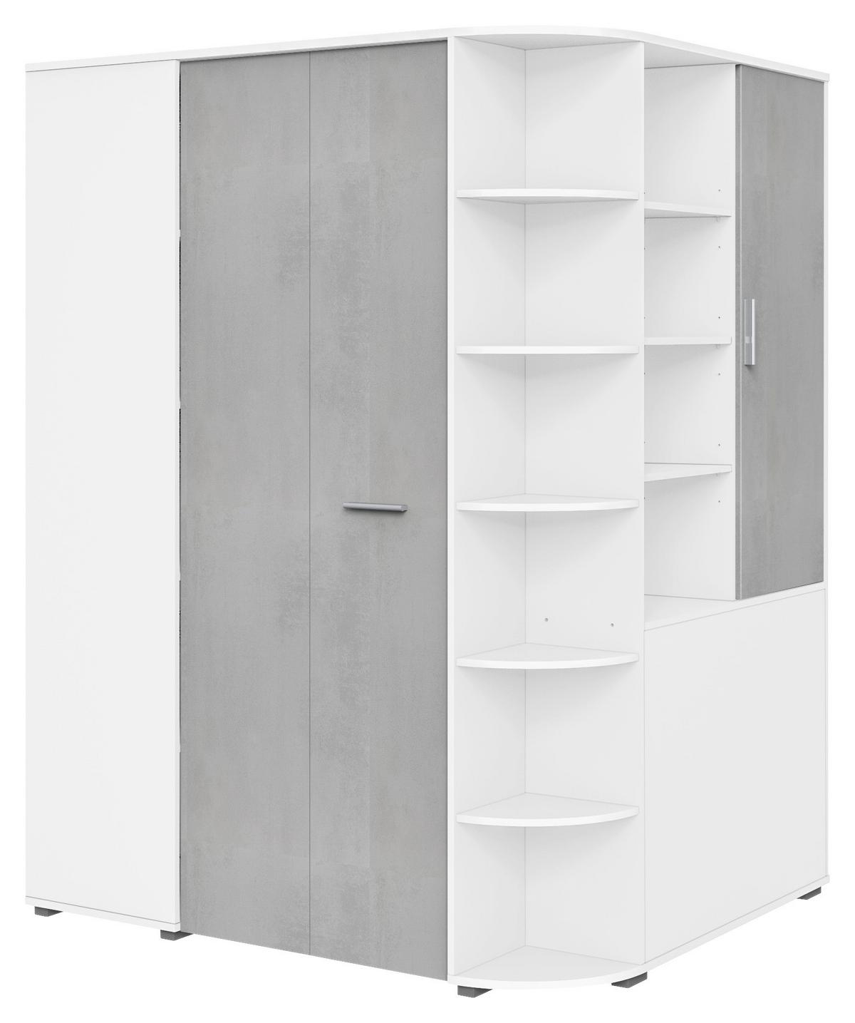 Rohová skriňa YOUNG dekor biela/betón - sivá/biela, Konventionell, kompozitné drevo/plast (124/198/148cm) - Mömax