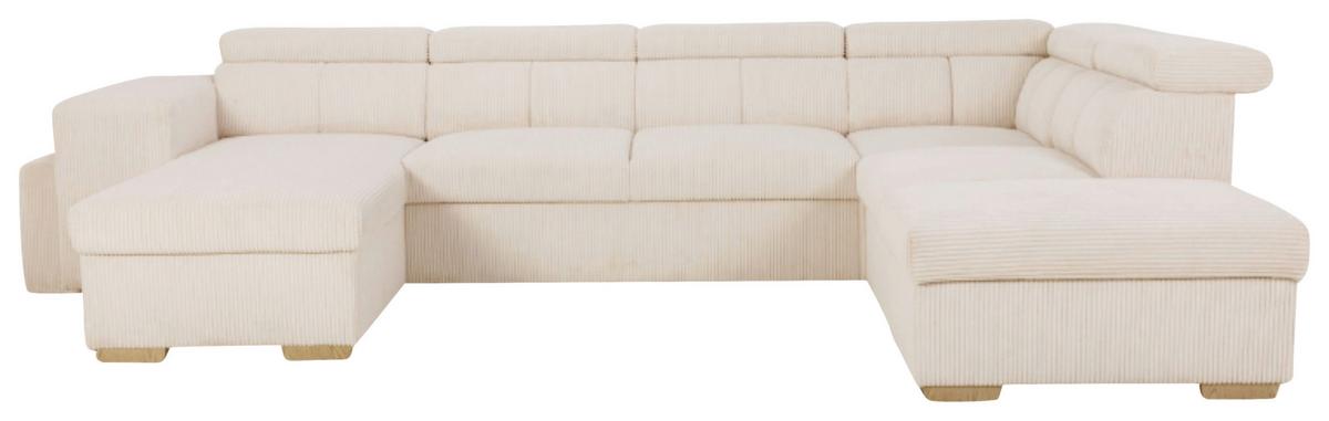 Schlafsofa mit Bettkasten Sirius XL, creme, 219x334cm - Eichefarben/Creme, KONVENTIONELL, Holz/Holzwerkstoff