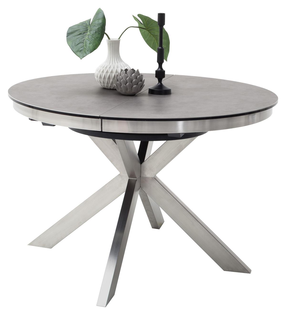 Esstisch ausziehbar Winnipeg 120-160x120 cm Anthrazit - Edelstahlfarben/Anthrazit, Design, Keramik/Metall (120/120/76cm) - Livetastic