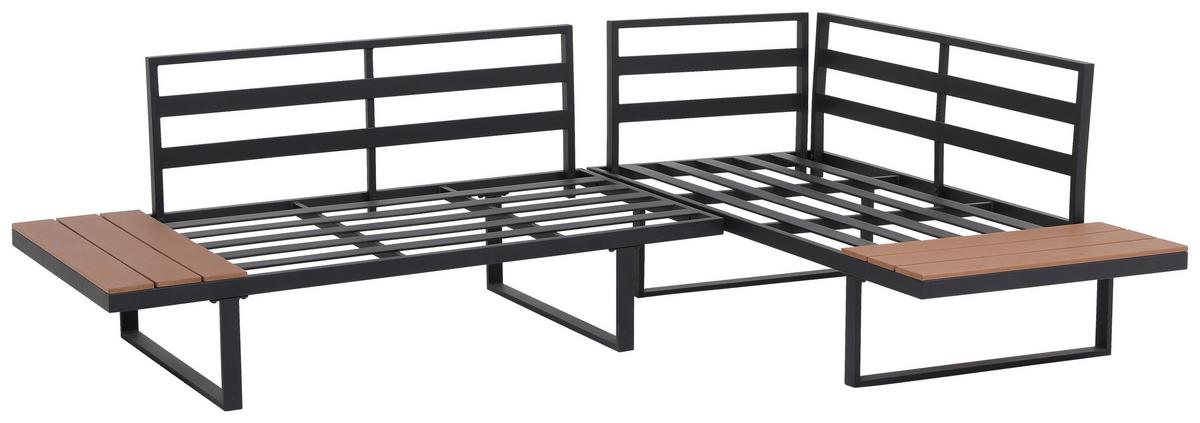 Loungegarnitur 4-tlg Aarhus Metall/holz Mit Kissen - Schwarz/Naturfarben, MODERN, Kunststoff/Textil (146/216cm) - Beldano