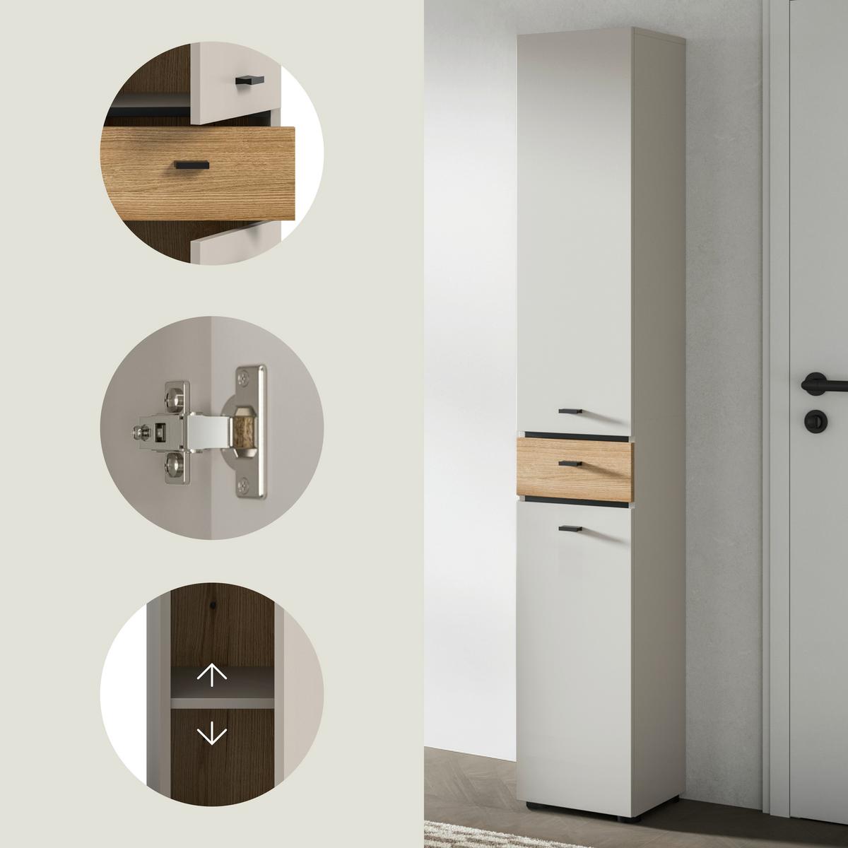 Hochschrank Aqua Kaschmir/Eichefarben B: 32cm - Kaschmir/Eichefarben, Trend, Holzwerkstoff (32/191/30cm) - MID.YOU