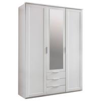 Drehtürenschrank Mit Spiegel + Laden 135cm Nadja, Weiß - Silberfarben/Weiß, KONVENTIONELL, Glas/Holzwerkstoff (135/210/58cm) - MID.YOU