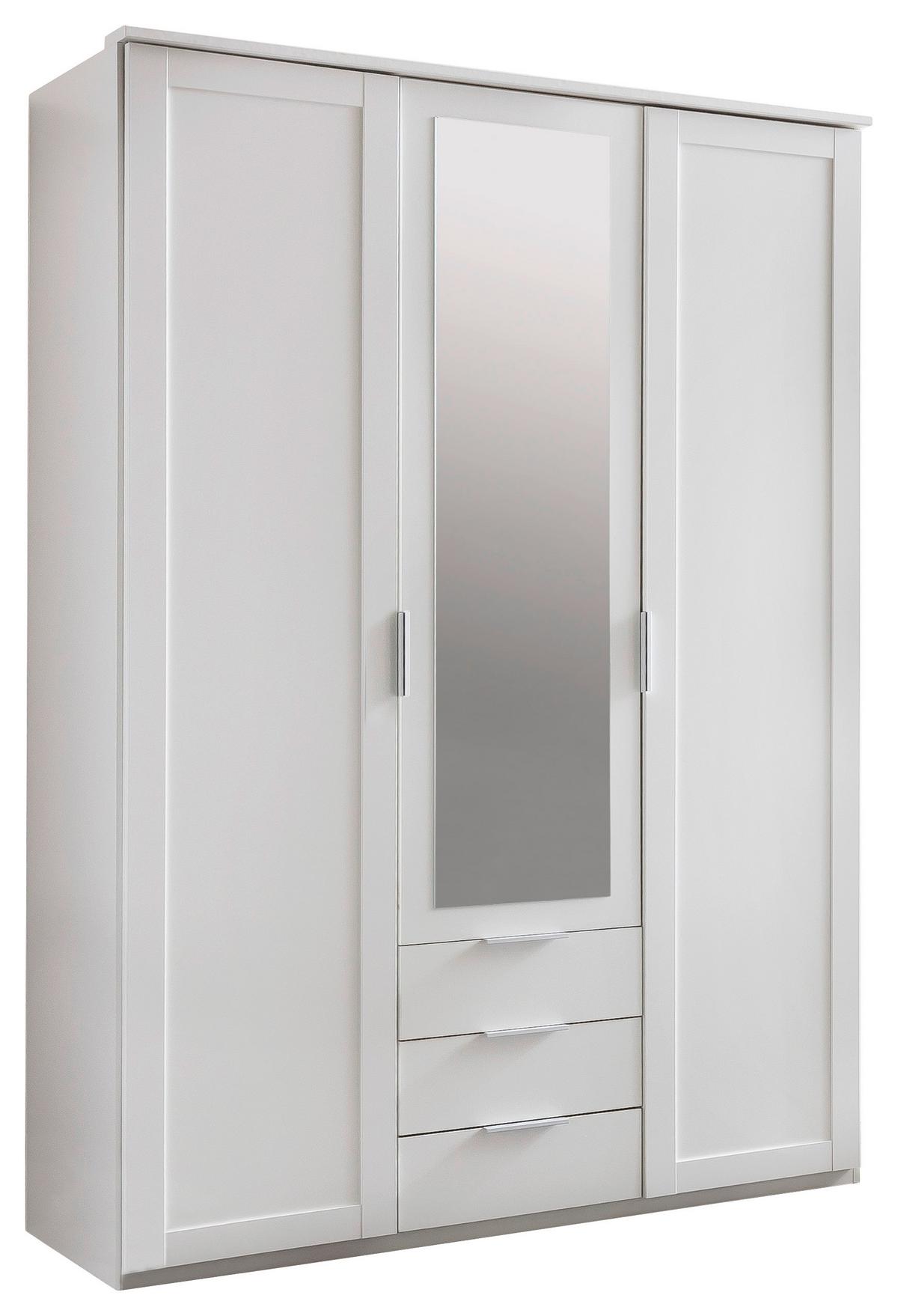 Drehtürenschrank Mit Spiegel + Laden 135cm Nadja, Weiß - Silberfarben/Weiß, KONVENTIONELL, Glas/Holzwerkstoff (135/210/58cm) - MID.YOU