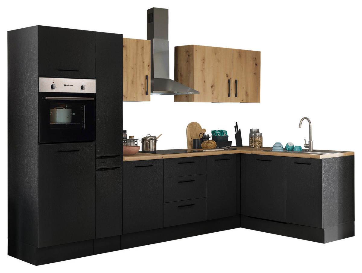 Eckküche Turin Schwarz/Eiche Dekor 310x175 cm - Schwarz/Eiche Artisan, Basics, Holzwerkstoff (310/175cm) - MID.YOU
