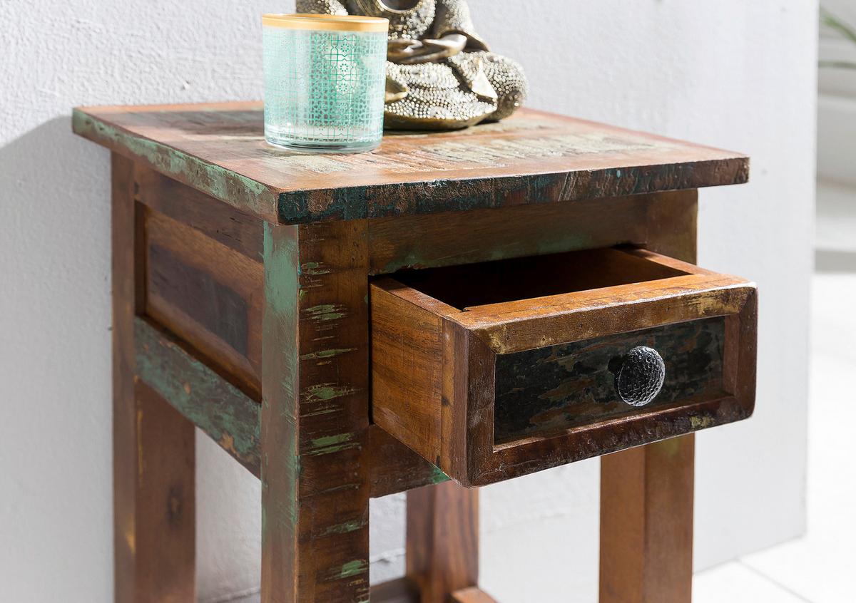 Odkladací stolek KALKUTTA z masivního dřeva - černá/hnědá, Design, kov/dřevo (30/30/50cm) - MID.YOU