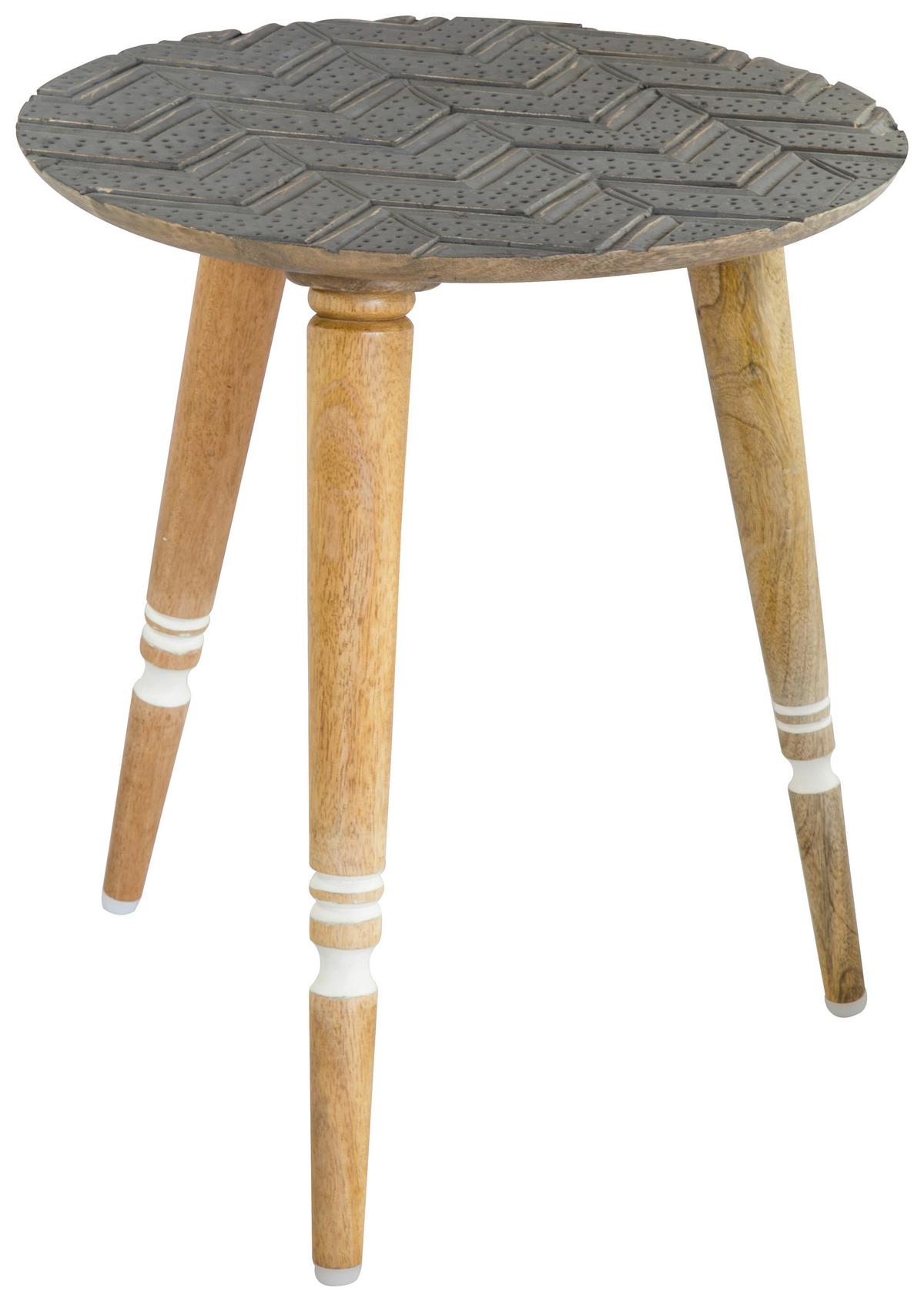 Beistelltisch Mit Geschnitzter Platte Grau/naturfarben/weiß - Weiß/Naturfarben, Basics, Holz (40/45cm)