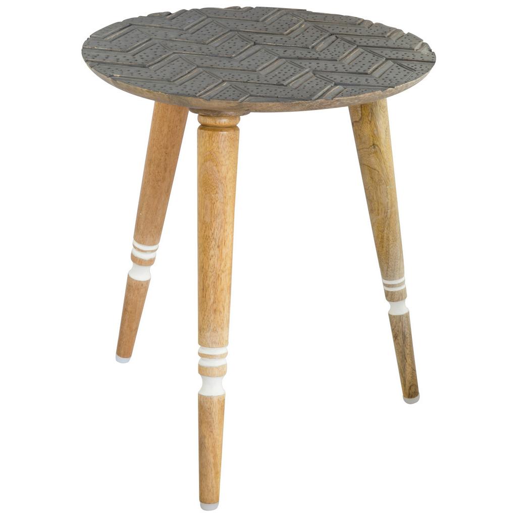 Beistelltisch Mit Geschnitzter Platte Grau/naturfarben/weiß