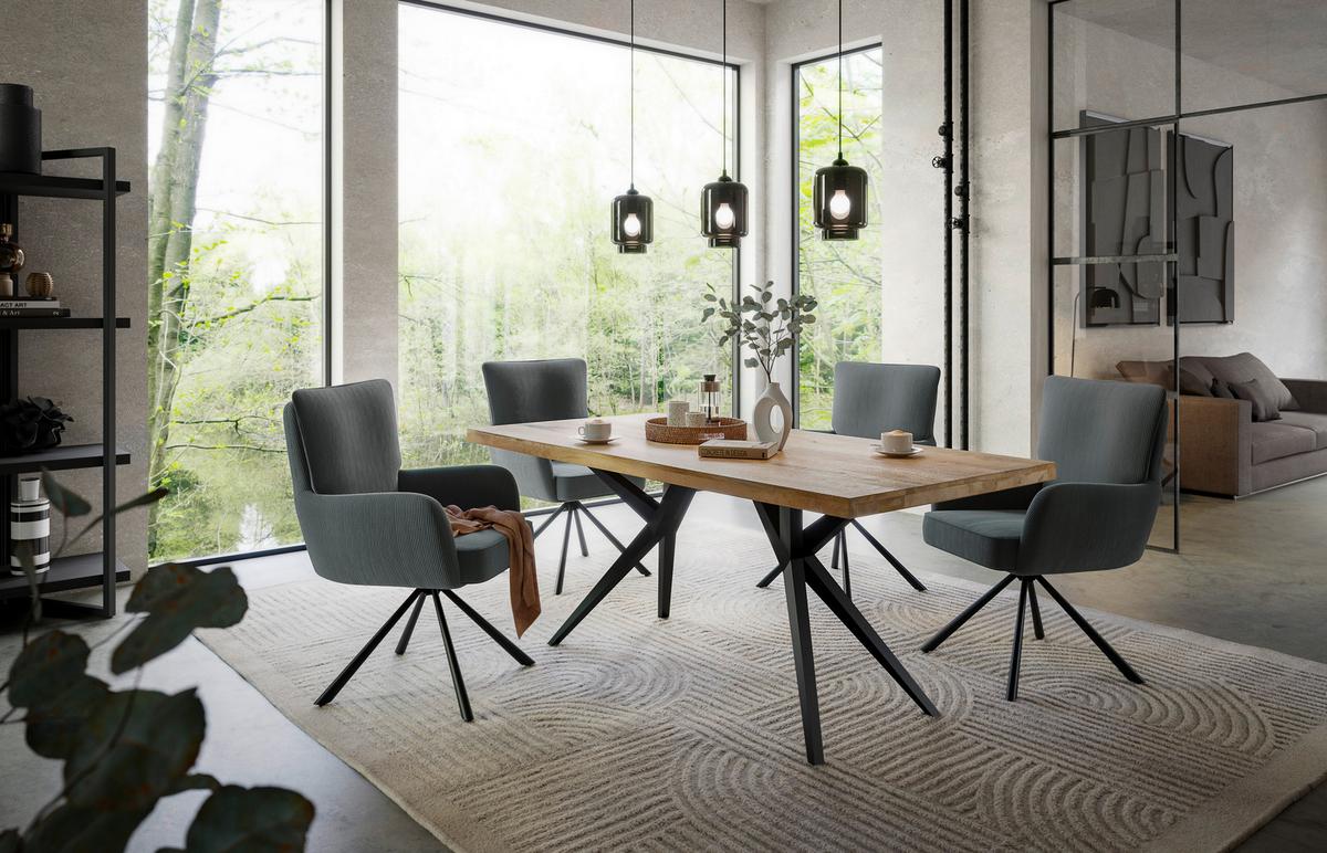 Armlehnstuhl Mila Cord Sitzfl. 180° drehbar, B: 60cm - Anthrazit/Schwarz, KONVENTIONELL, Textil/Metall (60/95/67cm) - MID.YOU