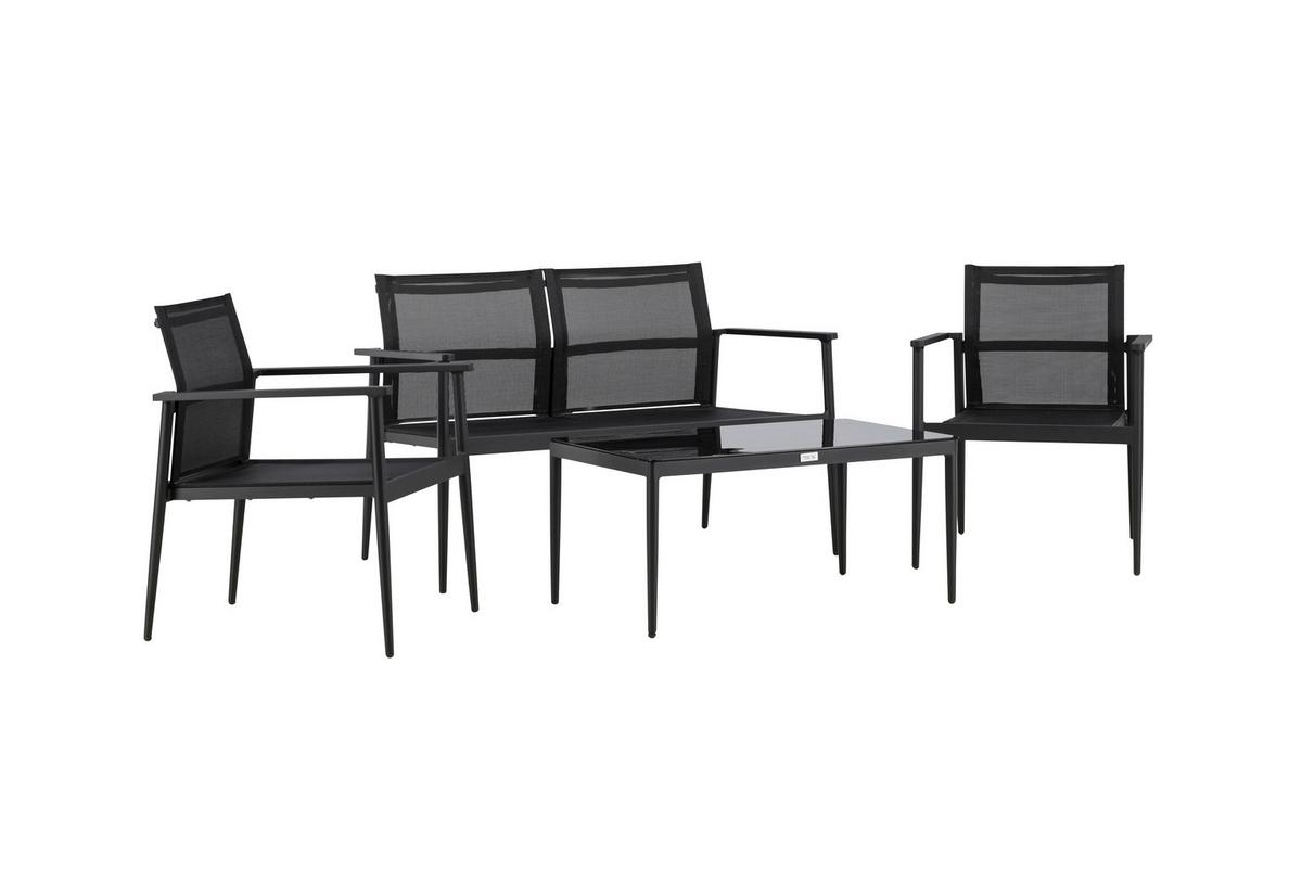 Gartengarnitur 4-Tlg. Break Aluminium/Glas - Schwarz, KONVENTIONELL, Glas/Textil - Gardenson