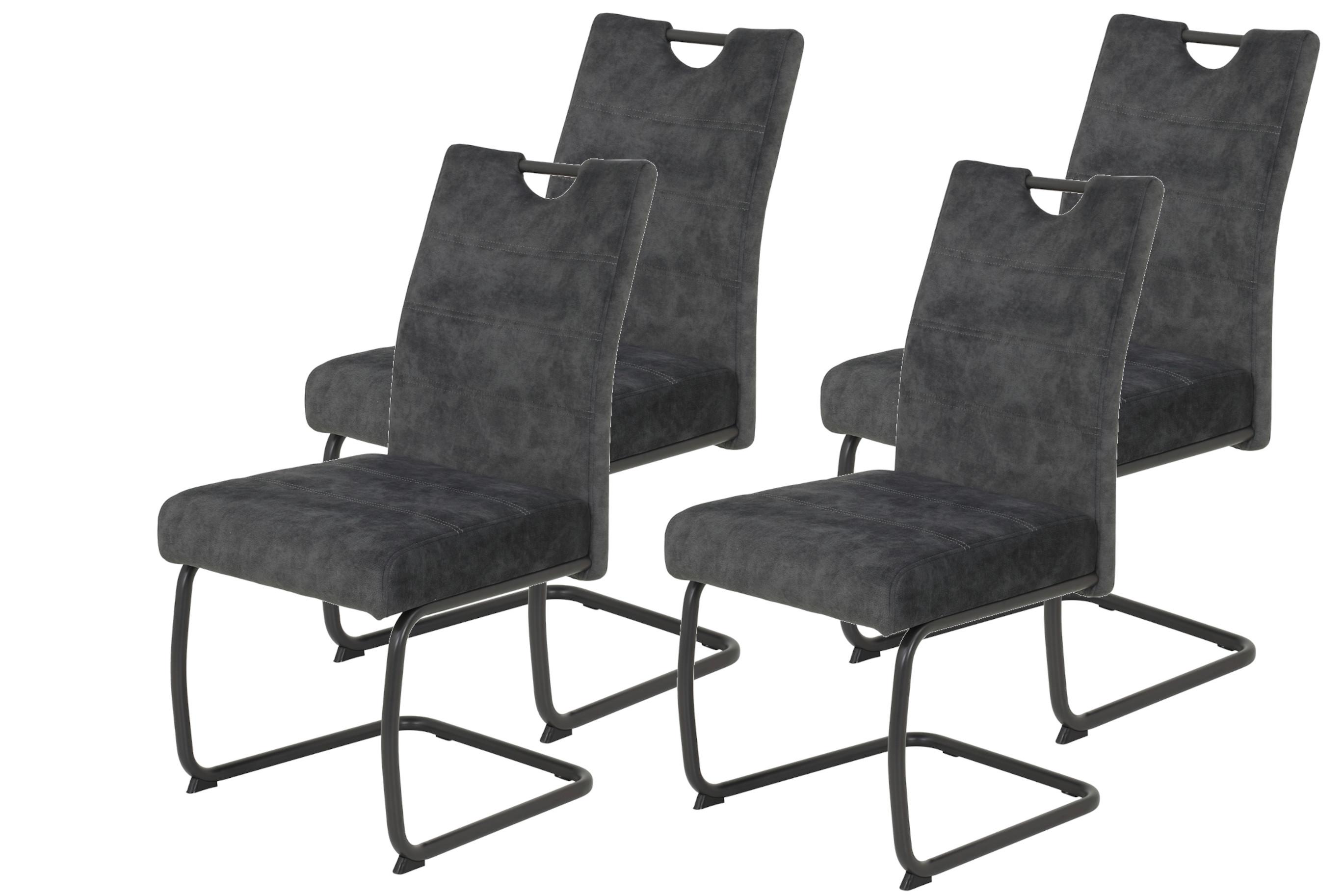SCHWINGSTUHL-SET LAURINA I S 4ER-SET - Anthrazit/Grau, MODERN, Textil/Metall (50/97/63cm) - P & B