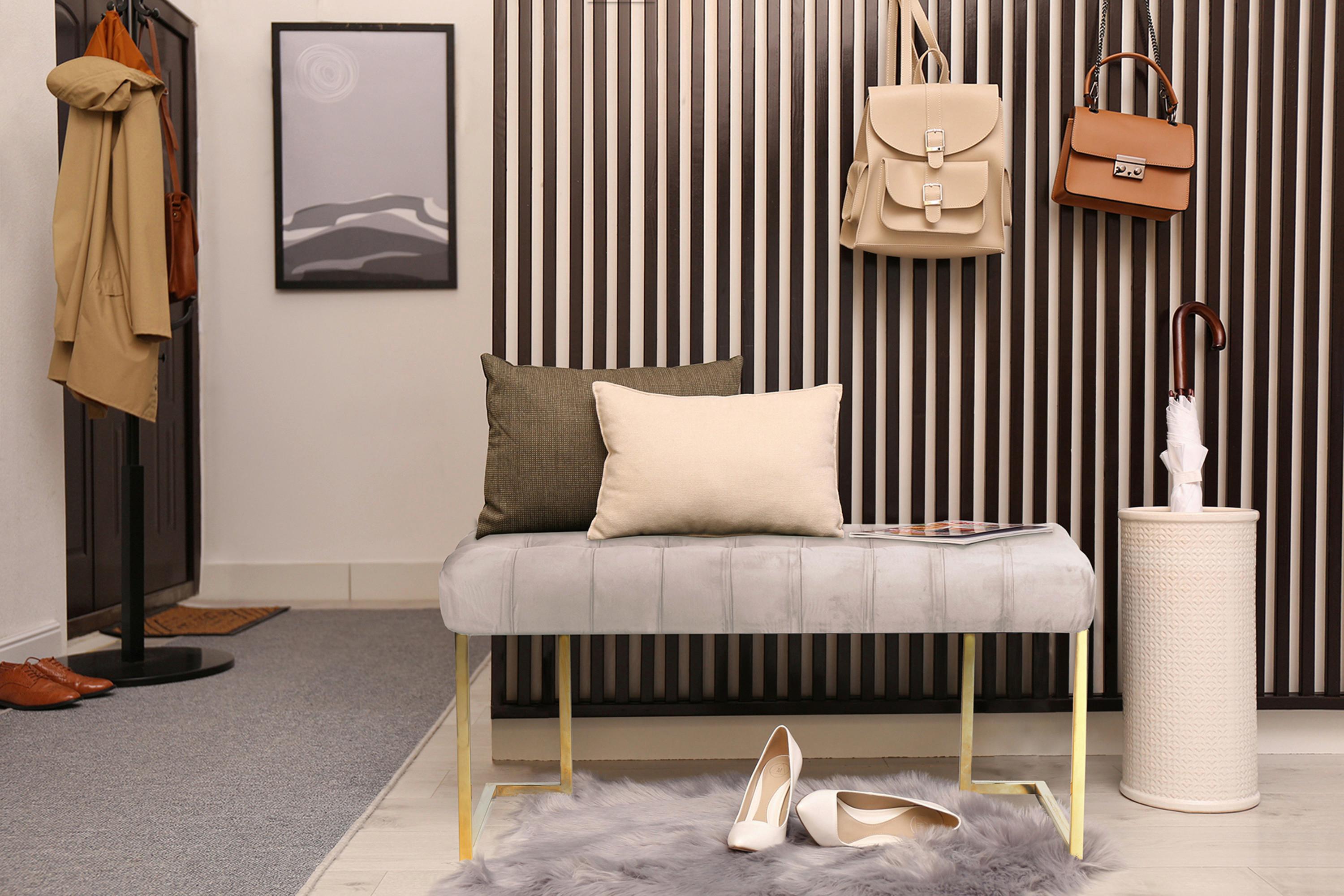 Hockerbank Rarity 225 Taupe H: 48 Cm - Taupe/Goldfarben, Design, Kunststoff/Metall (47/48/100cm) - Kayoom