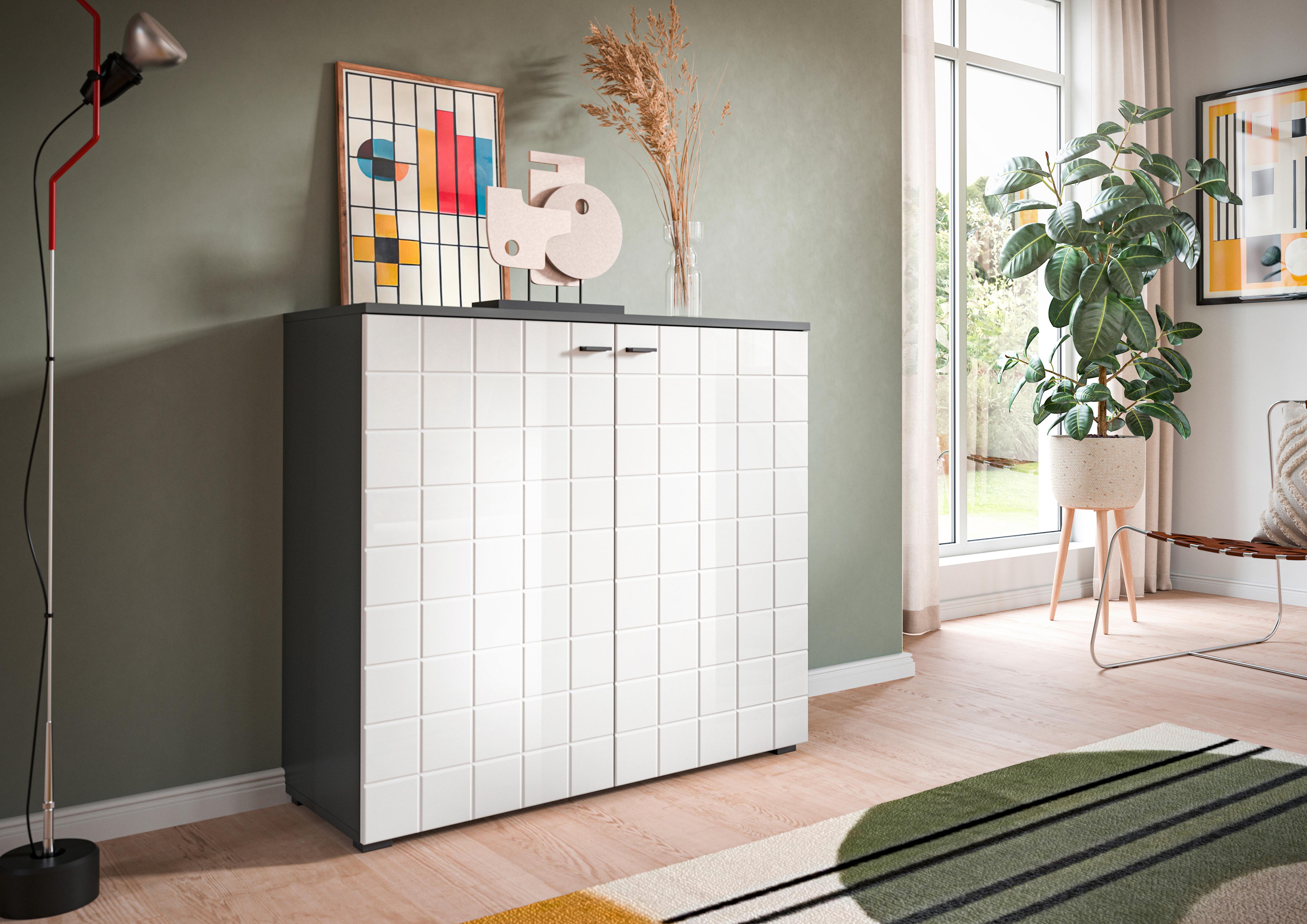 Kommode Monte Anthrazit/weiß B: 92 Cm - Weiß Hochglanz/Anthrazit, Design, Holzwerkstoff (92/87/37cm) - MID.YOU