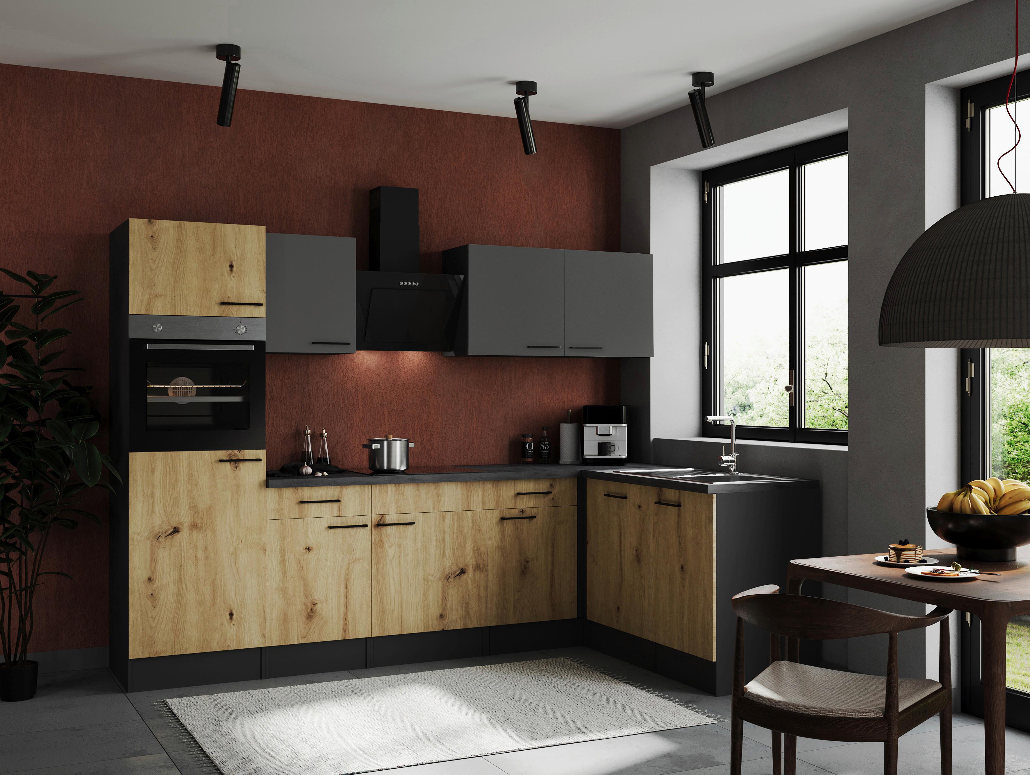 Eckküche Oliver Grau, Aritsan Dekor S: 280x172 Cm - Eiche Artisan/Grau, Design, Holzwerkstoff (280/172cm) - Respekta