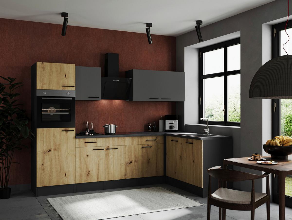 Eckküche Oliver Grau, Aritsan Dekor S: 280x172 Cm - Eiche Artisan/Grau, Design, Holzwerkstoff (280/172cm) - Respekta