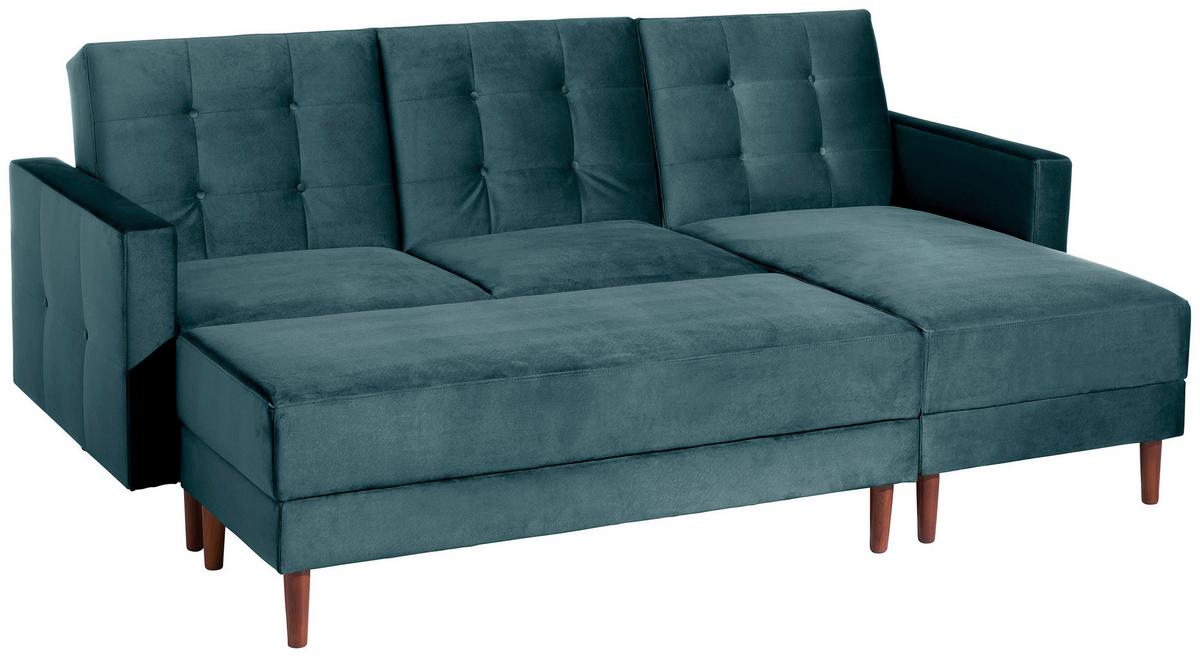 Ecksofa Mit Schlaffunktion Easy Relax Blau Samt - Blau/Eschefarben, Design, Textil (223/152cm) - Max Winzer