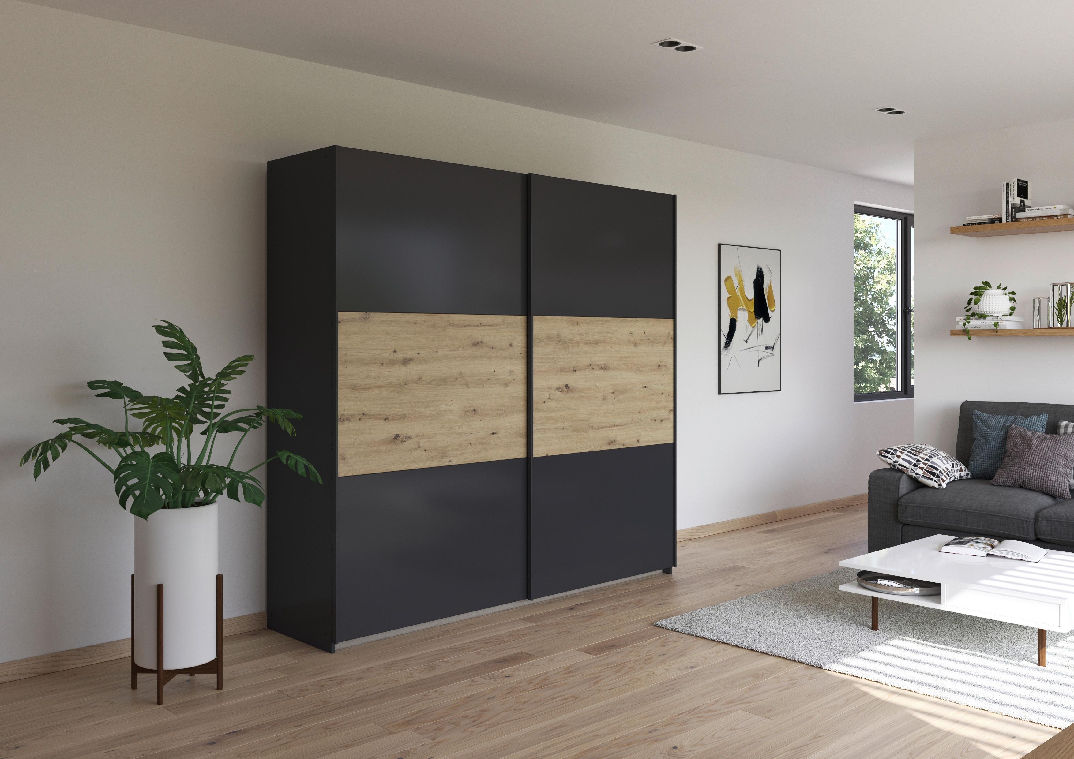 Schwebetürenschrank Neo Grau Eiche Artisan Dekor - Eiche Artisan/Grau, MODERN, Holzwerkstoff (218/210/59cm) - Rauch Möbel