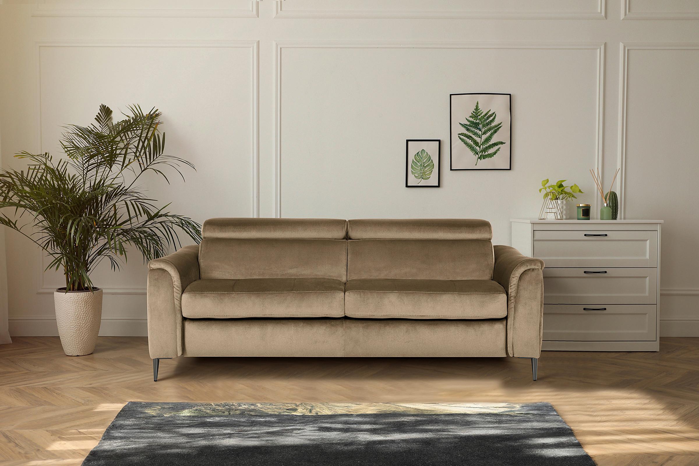 Schlafsofa Pafos Hellbraun B: 203 cm - Chromfarben/Hellbraun, Design, Textil (203/77-98/103cm) - MID.YOU