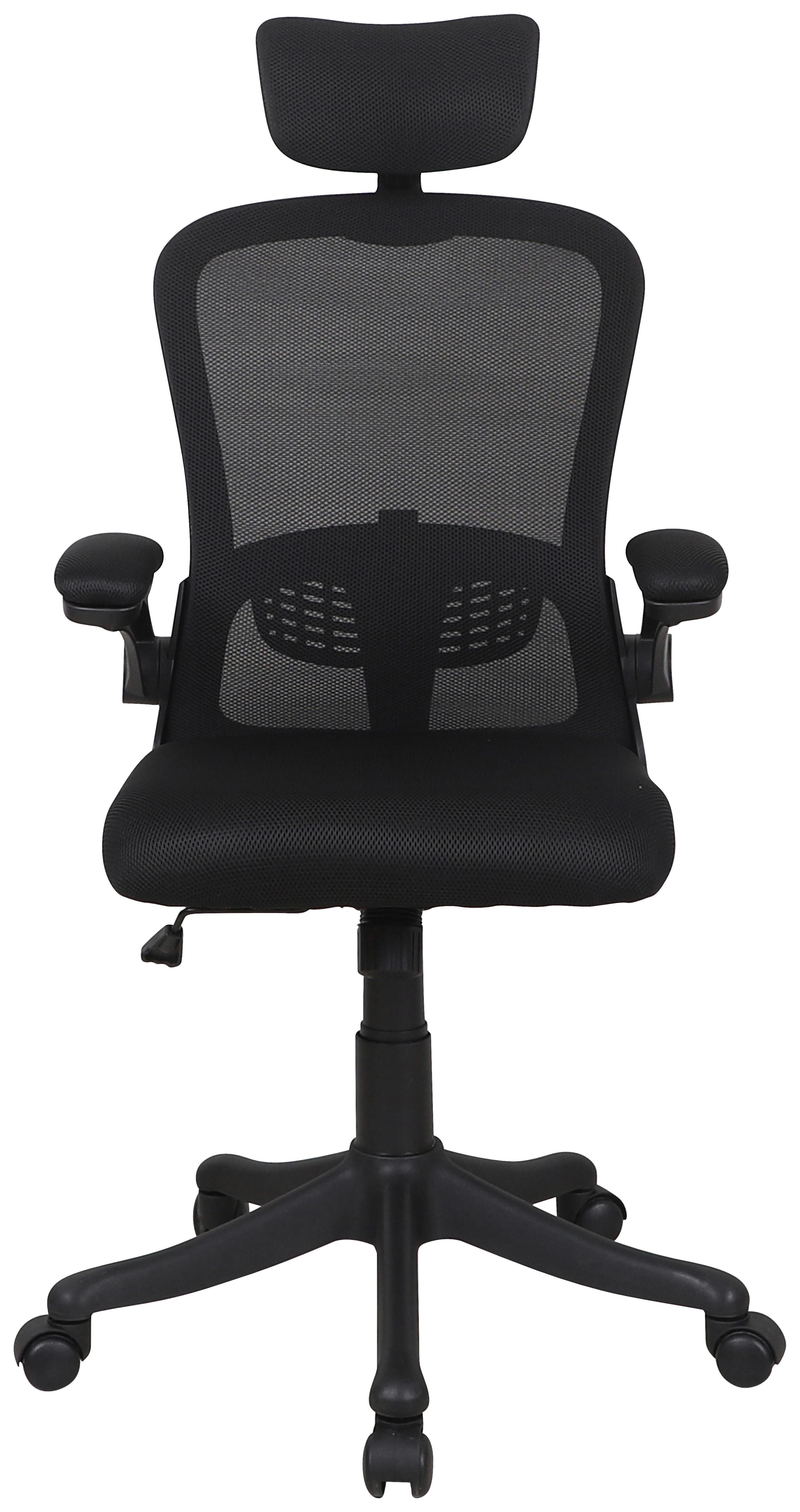 Bürostuhl Cecina mit Armstützen Netz Schwarz - Silberfarben/Schwarz, MODERN, Kunststoff/Textil (59/114-124/65cm) - MID.YOU