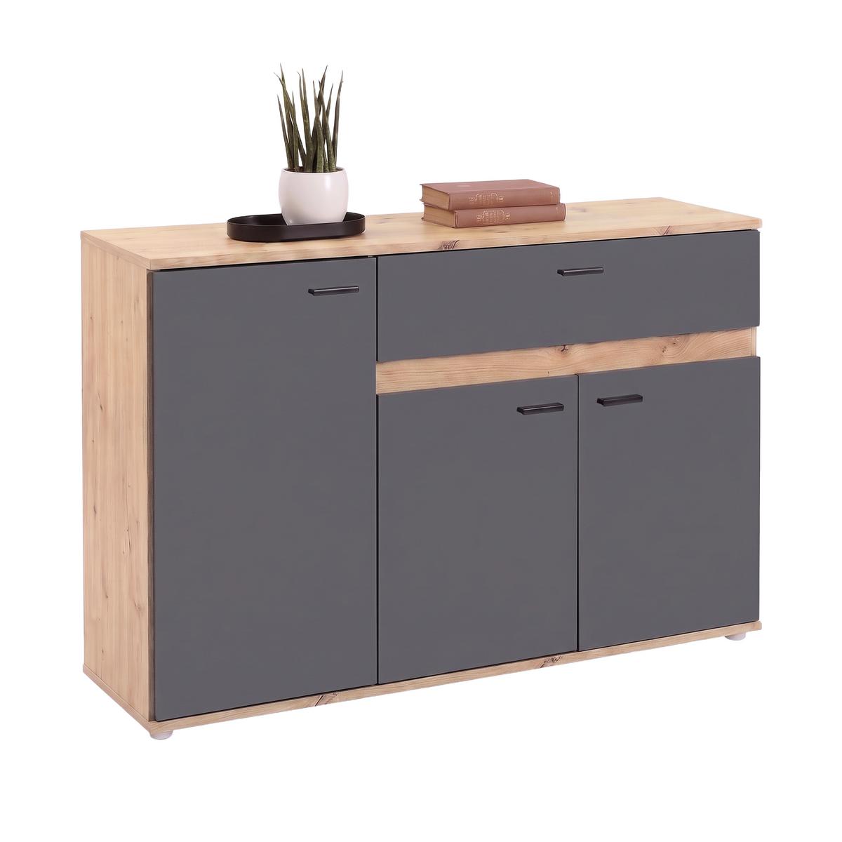 Kommode Carmen 3 Anthrazit/Eichefa. B: 120,1cm - Eichefarben/Anthrazit, Trend, Holzwerkstoff (120,1/80/35cm) - Based