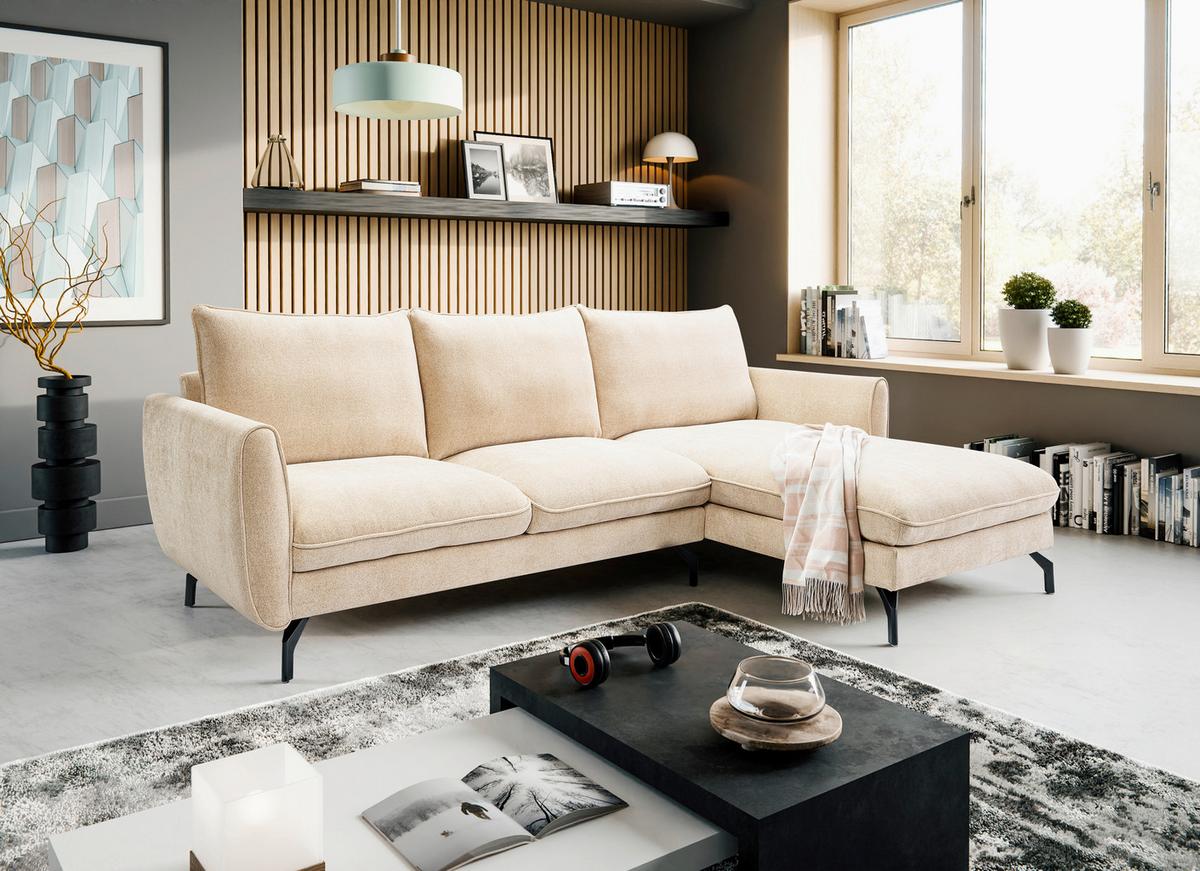 Ecksofa Toronto Beige S: 259x165cm - Beige/Schwarz, Basics, Holz/Textil (259/165cm) - MID.YOU
