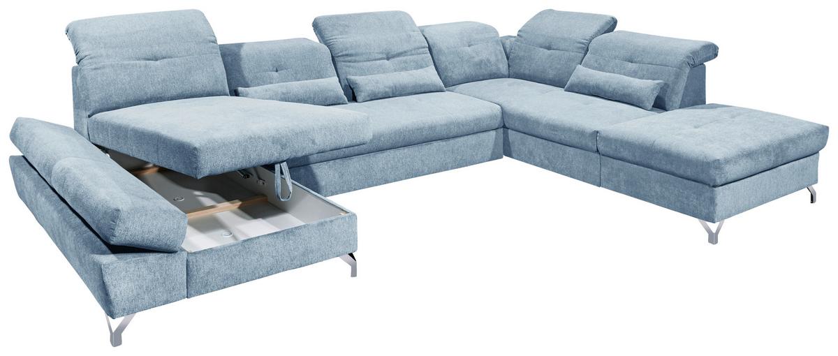 Ecksofa Melfi Blau U: 168 Cm - Blau/Silberfarben, MODERN, Textil (168/350/245cm) - MID.YOU