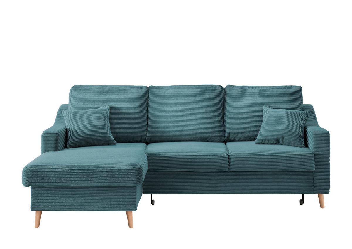 Ecksofa Valentina - Petrol/Naturfarben, Design, Textil (150/228cm) - P & B