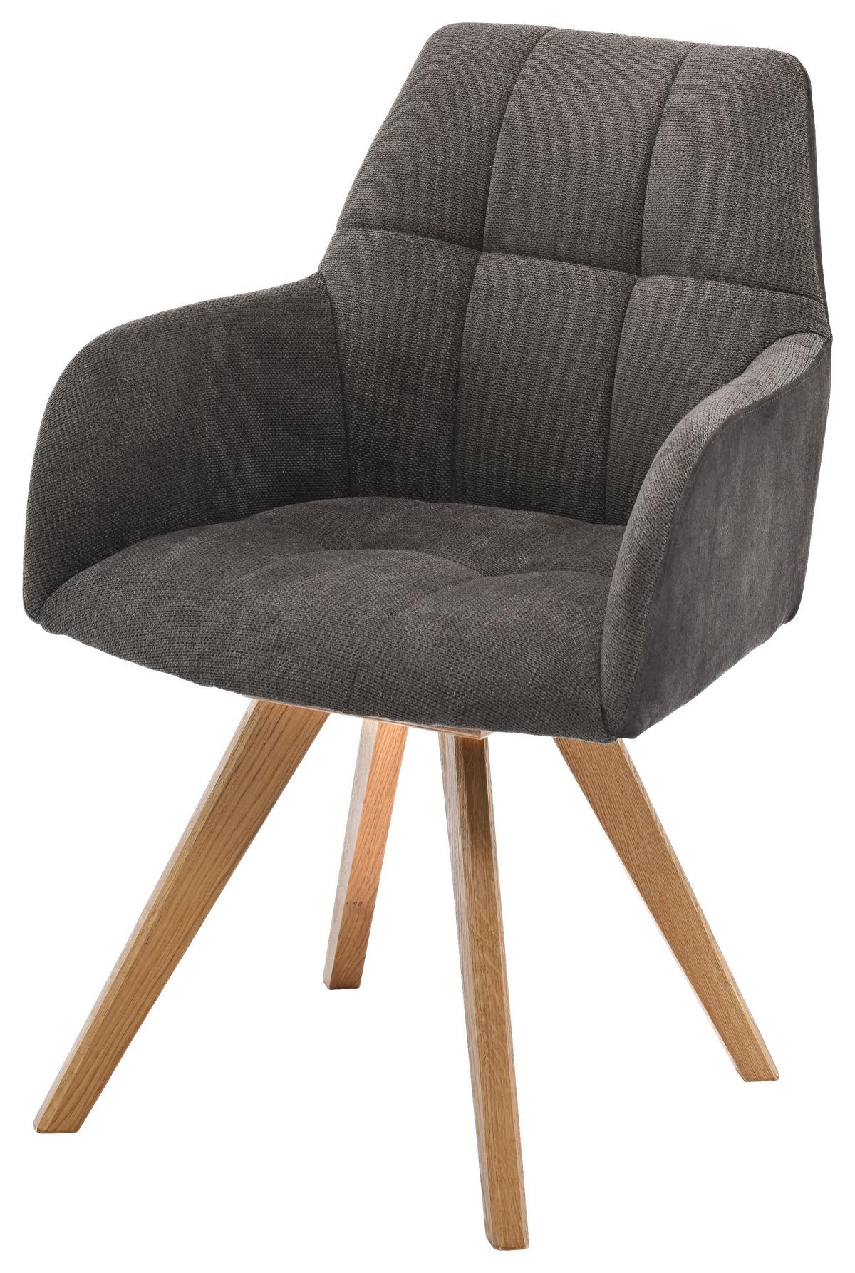 Armlehnstuhl Elke Braun Eiche Massiv, drehbar, B: 61cm - Naturfarben/Braun, KONVENTIONELL, Holz/Textil (61/88/66,5cm)