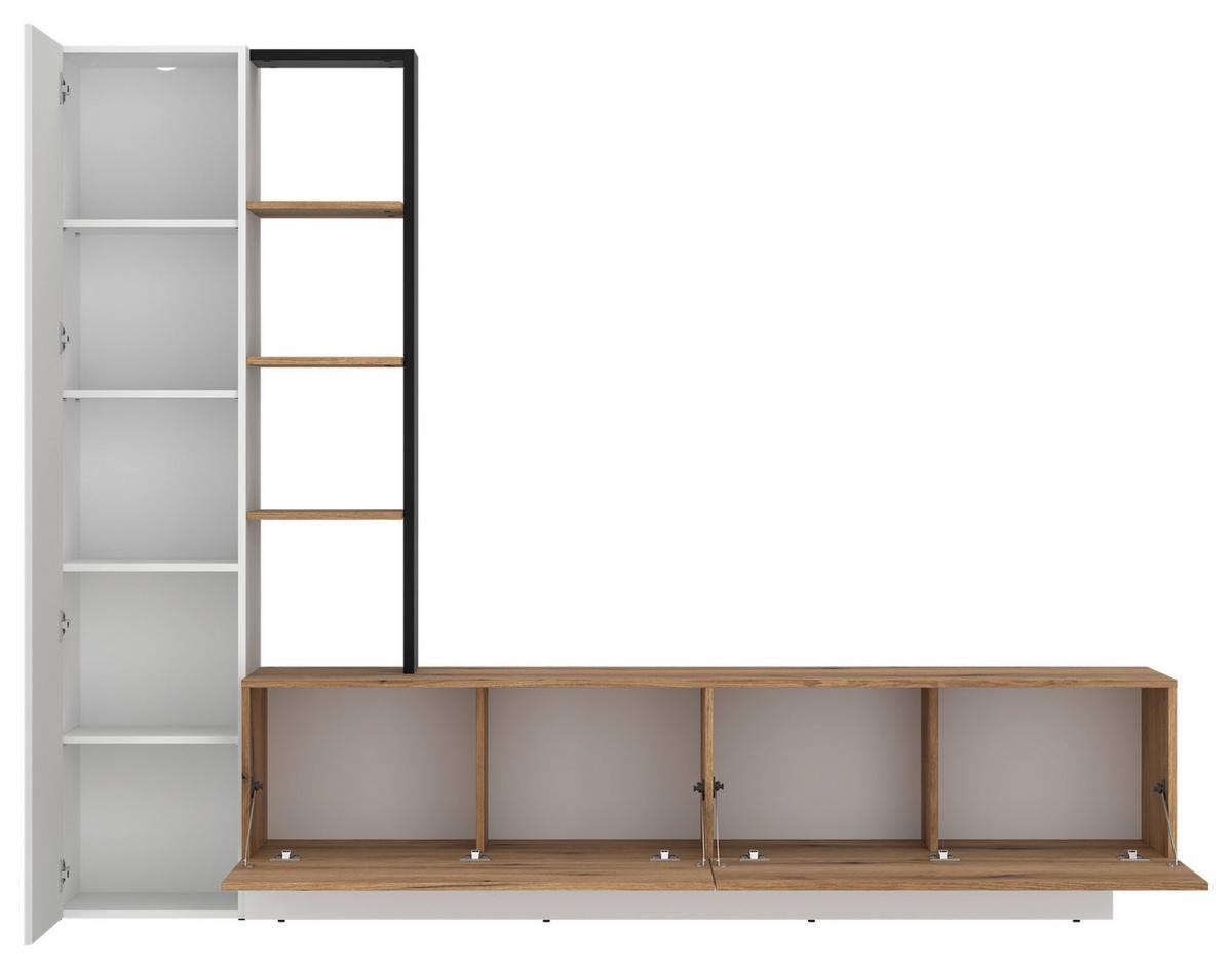 Szekrénysor Tevisa - tölgyfa színű/fekete, Modern, faalapú anyag (230/180/41,6cm)