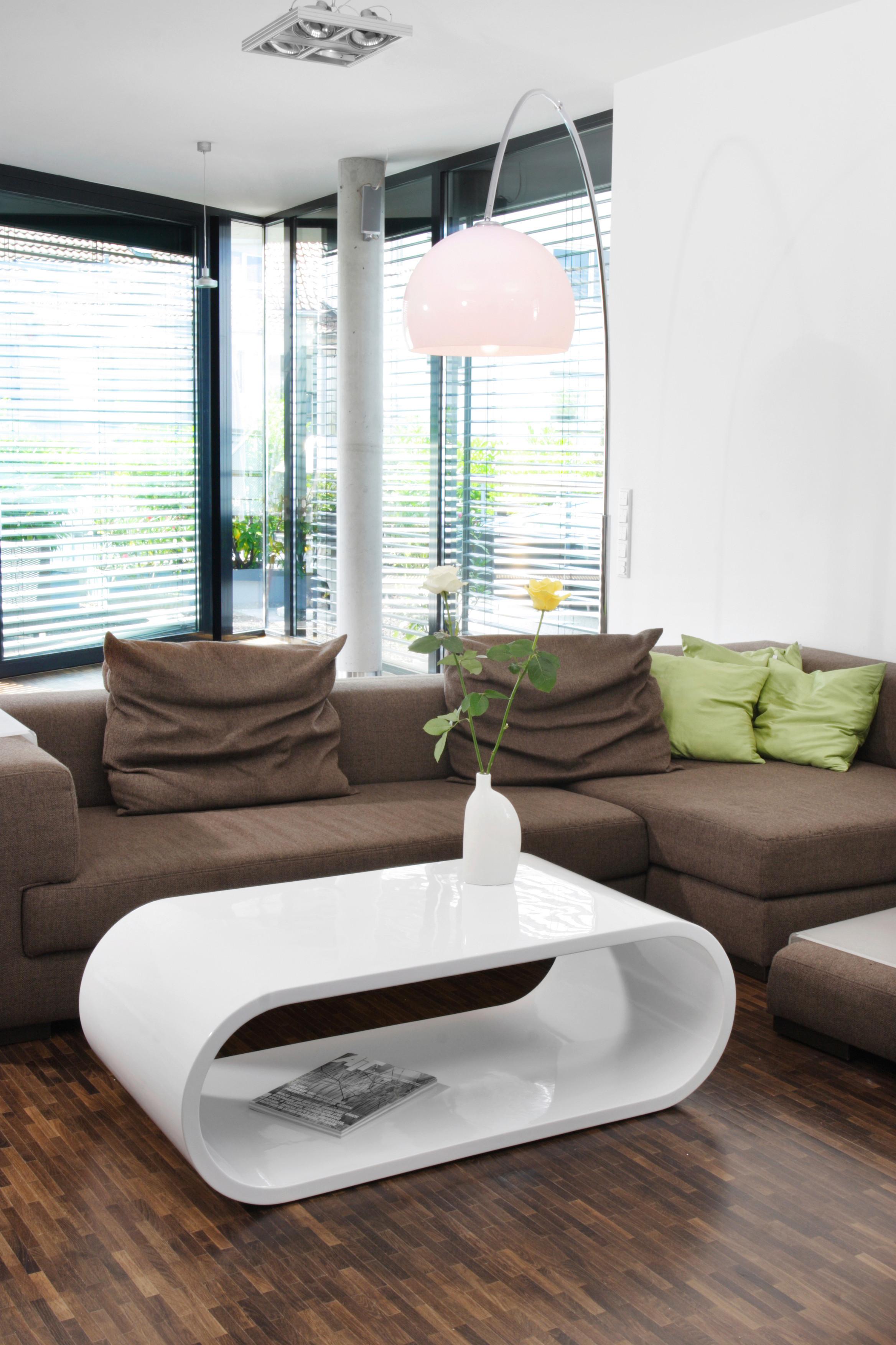 Couchtisch Weiß, Eiche Dekor L: 120 Cm - Weiß Hochglanz, Design, Holzwerkstoff (120/60/40cm) - Livetastic