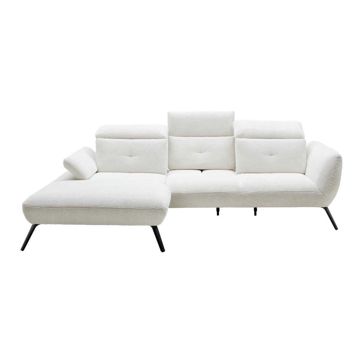 Rohová sedačka SEATTLE, levá, bílý manšestr, bez polštářů - bílá/černá, Moderní, kov/kompozitní dřevo (196/301cm) - Premium Living